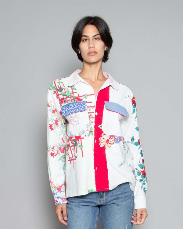 Carleen Louis Top Mixed Ooak Tablecloth Prints Mixed Size XS by Steals