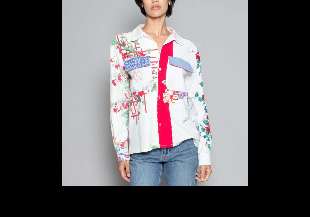 Carleen Louis Top Mixed Ooak Tablecloth Prints Mixed Size XS by Steals