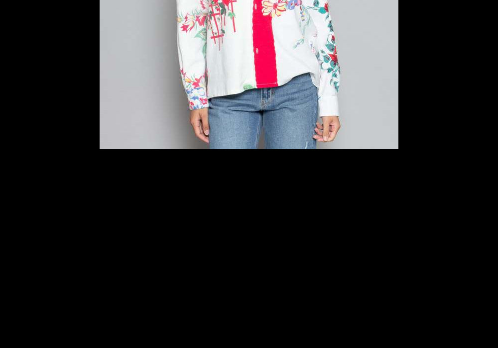 Carleen Louis Top Mixed Ooak Tablecloth Prints Mixed Size XS by Steals