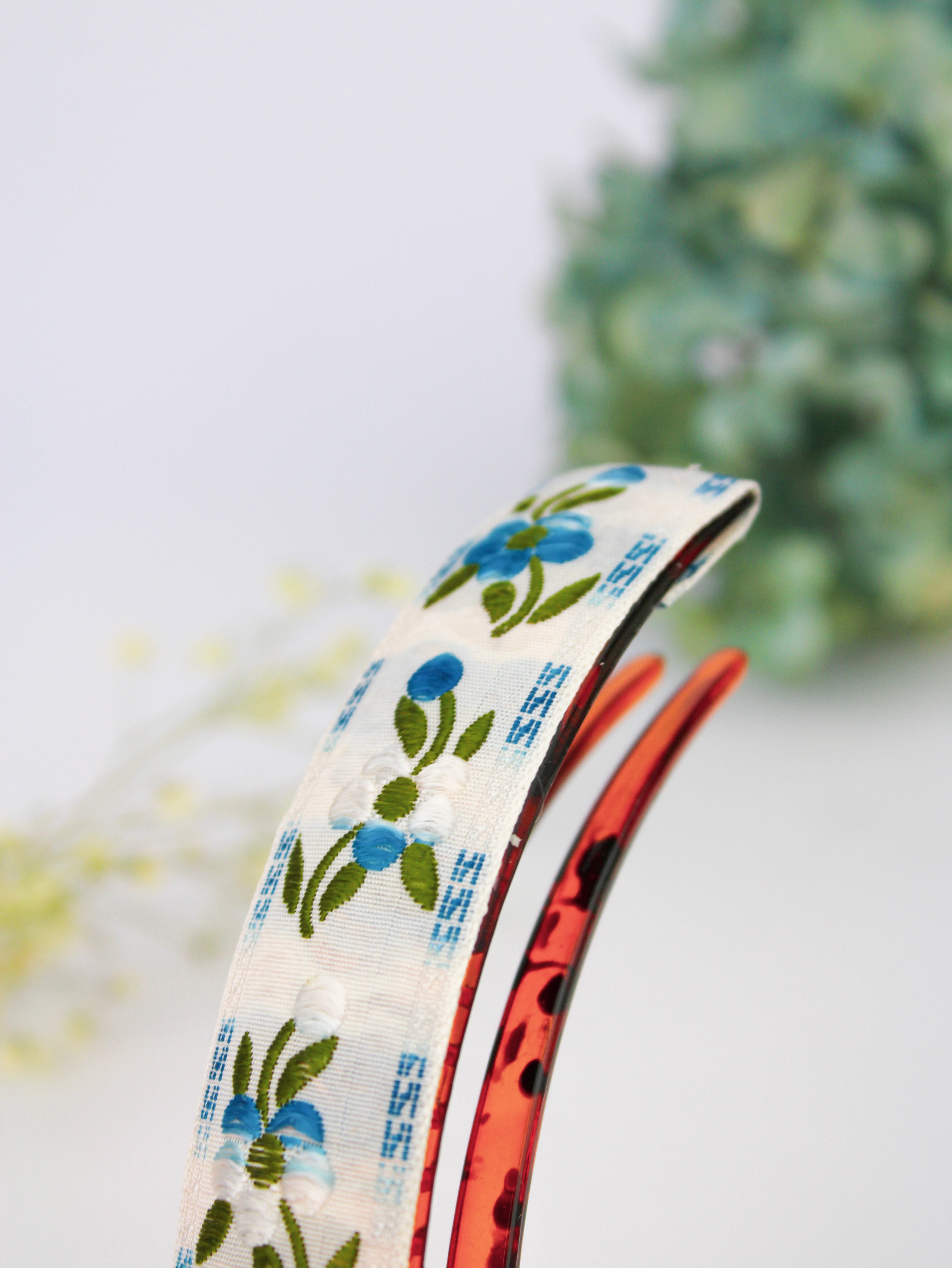 Blue Clematis Floral Ribbon Hair Clip