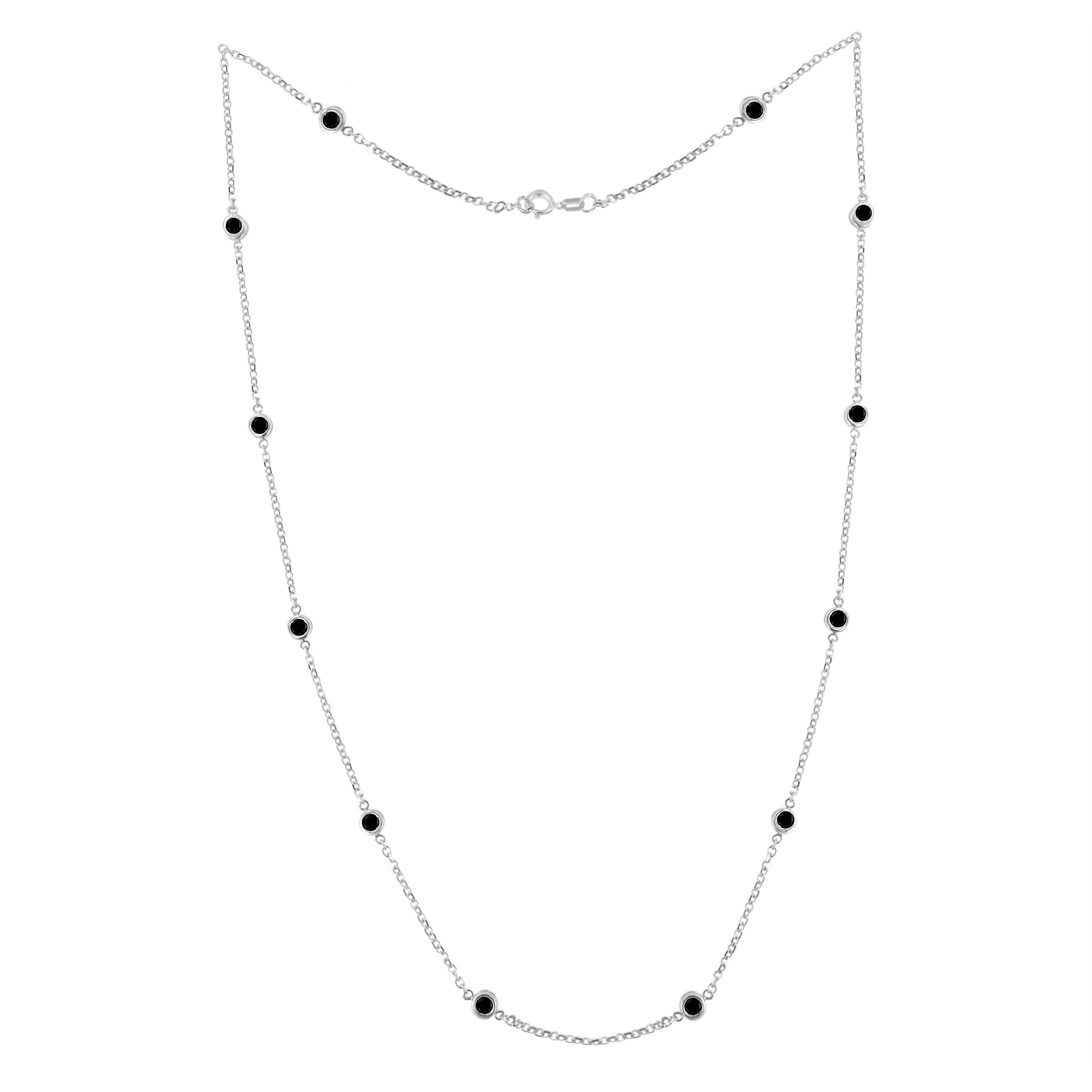 .925 Sterling Silver 1.0 Cttw Bezel Set Treated Black Diamond 18" Station Necklace (Treated Black Color, I2-I3 Clarity)