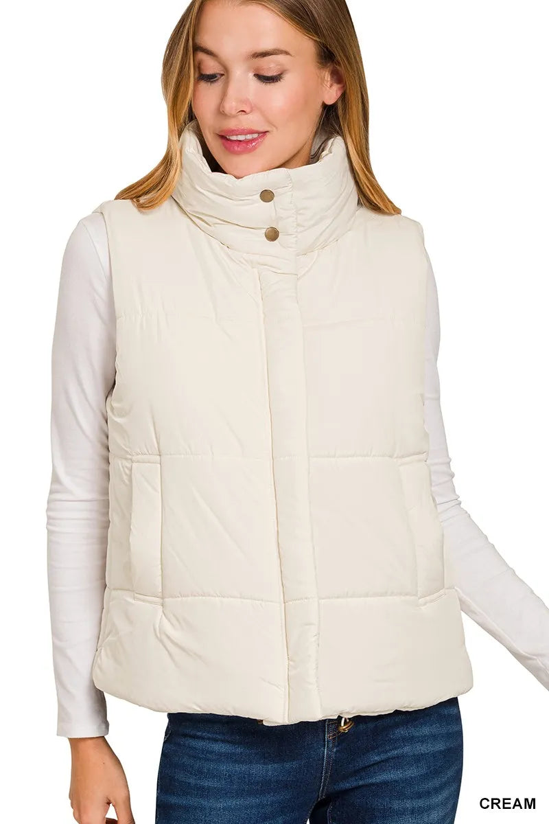 Zenana High Neck Zip-Up Vest Coat