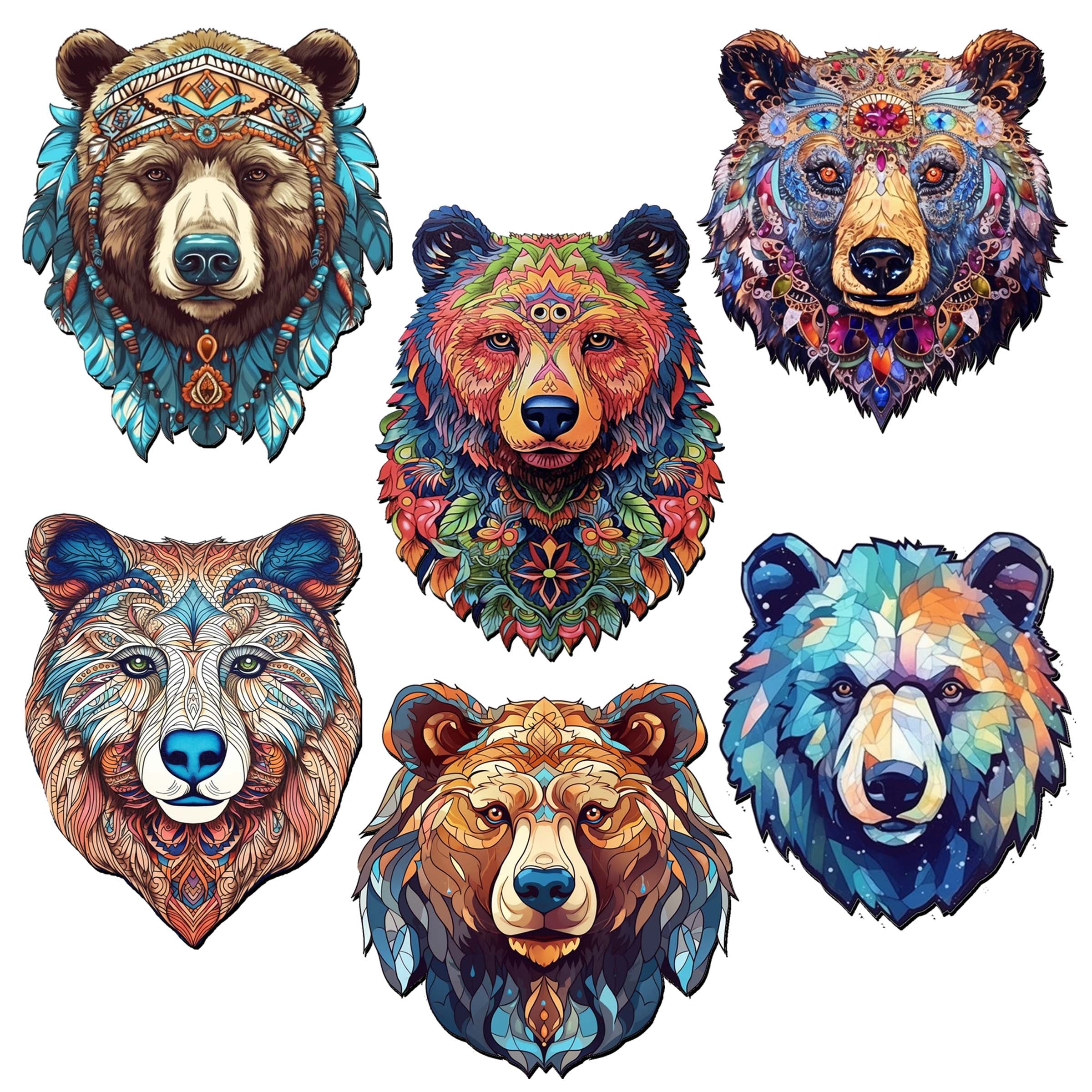 Mystical Bears Decorative Wooden Magnets Set of 6 by G. Debrekht - Wildlife Decor - 8090120G-S6
