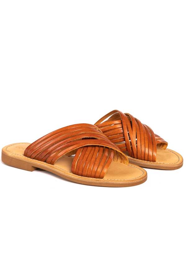 Cocobelle Mantua Women's Crisscross Leather Sandals  Brown Size 8 by Steals