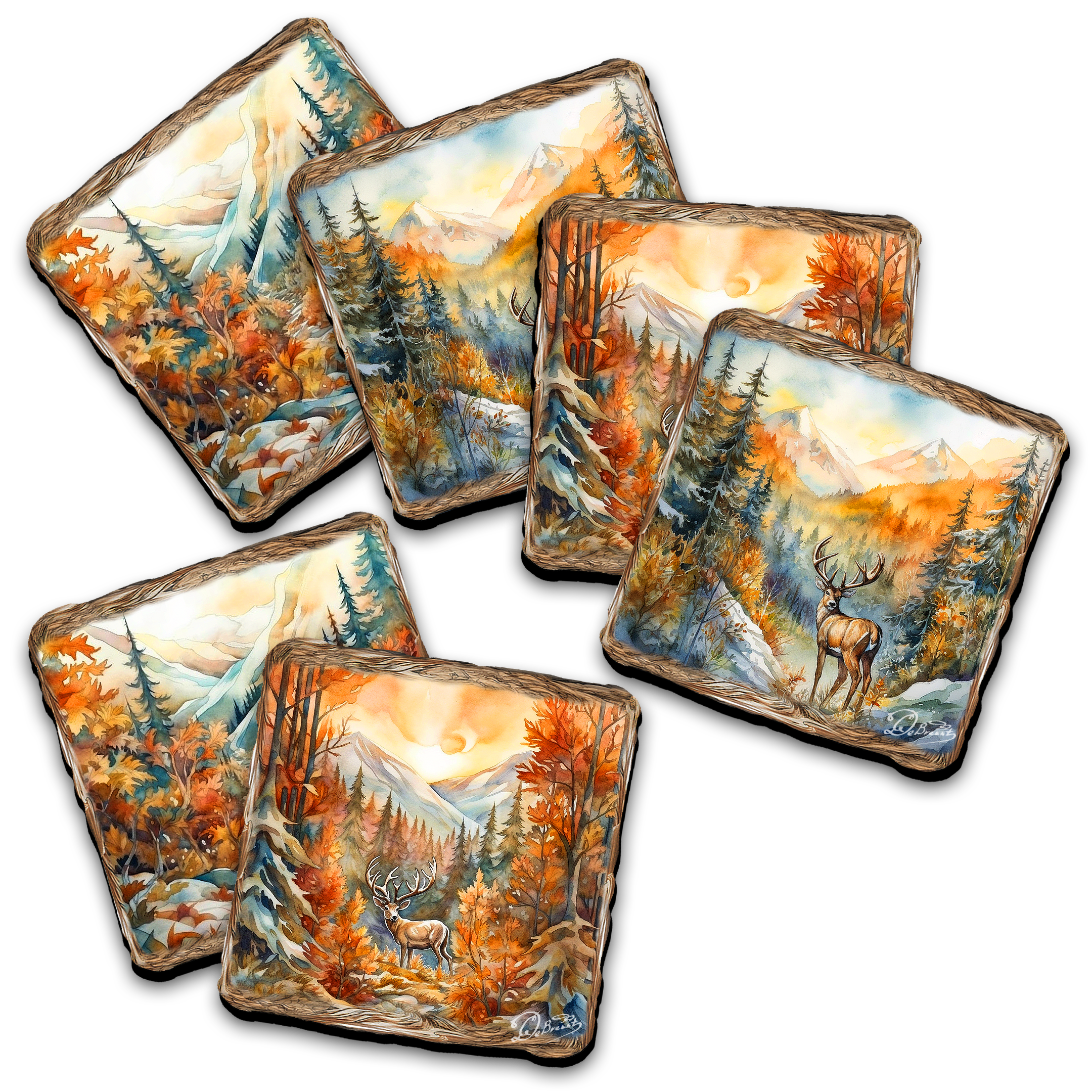 Caribou Wooden Cork Placemat and Coasters Gift Set of 7 by Nature Wonders Nature Wildlife Décor  - 85408C-S7