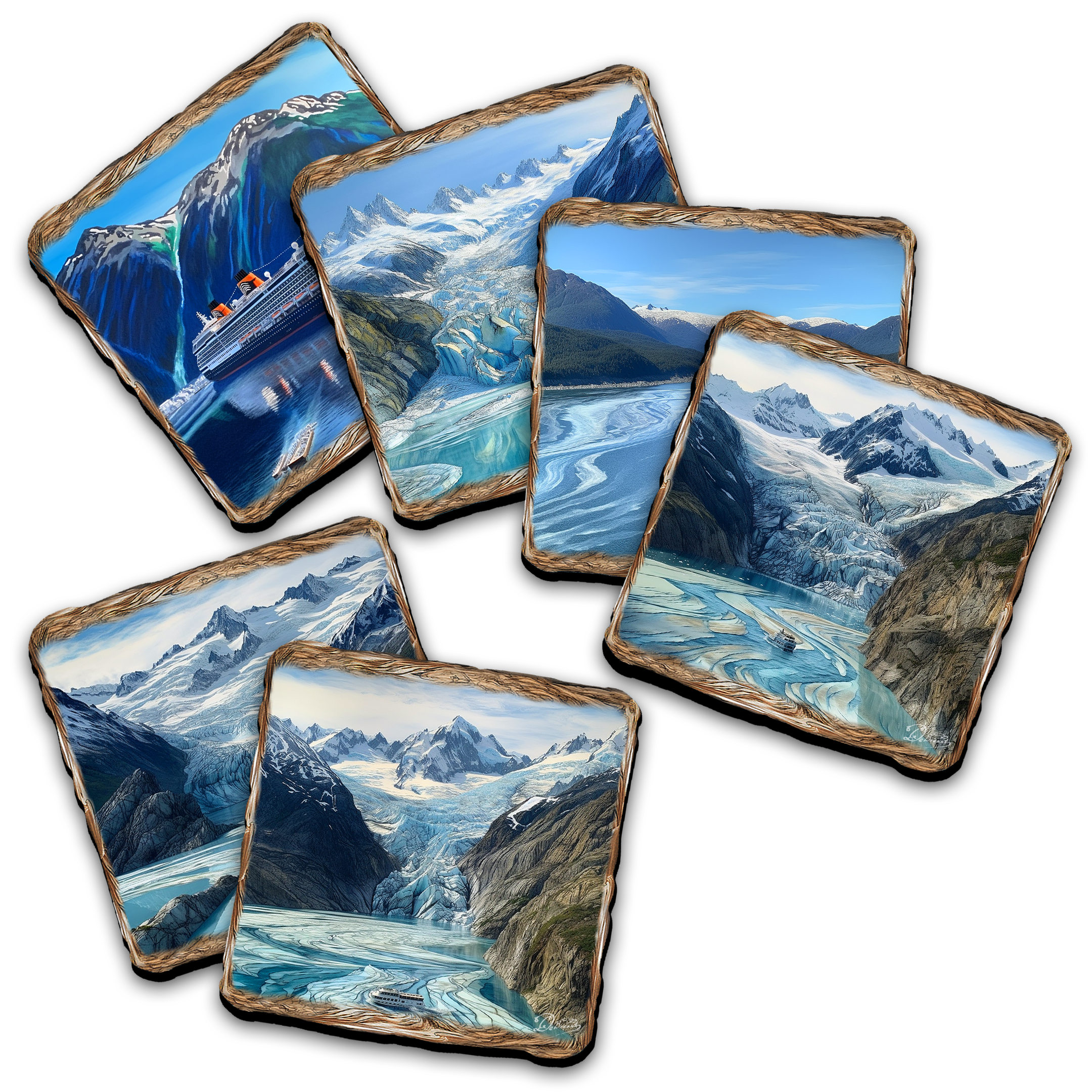 Cruise Ship Wooden Cork Placemat and Coasters Gift Set of 7 by Nature Wonders Nature Wildlife Décor  - 85410C-S7