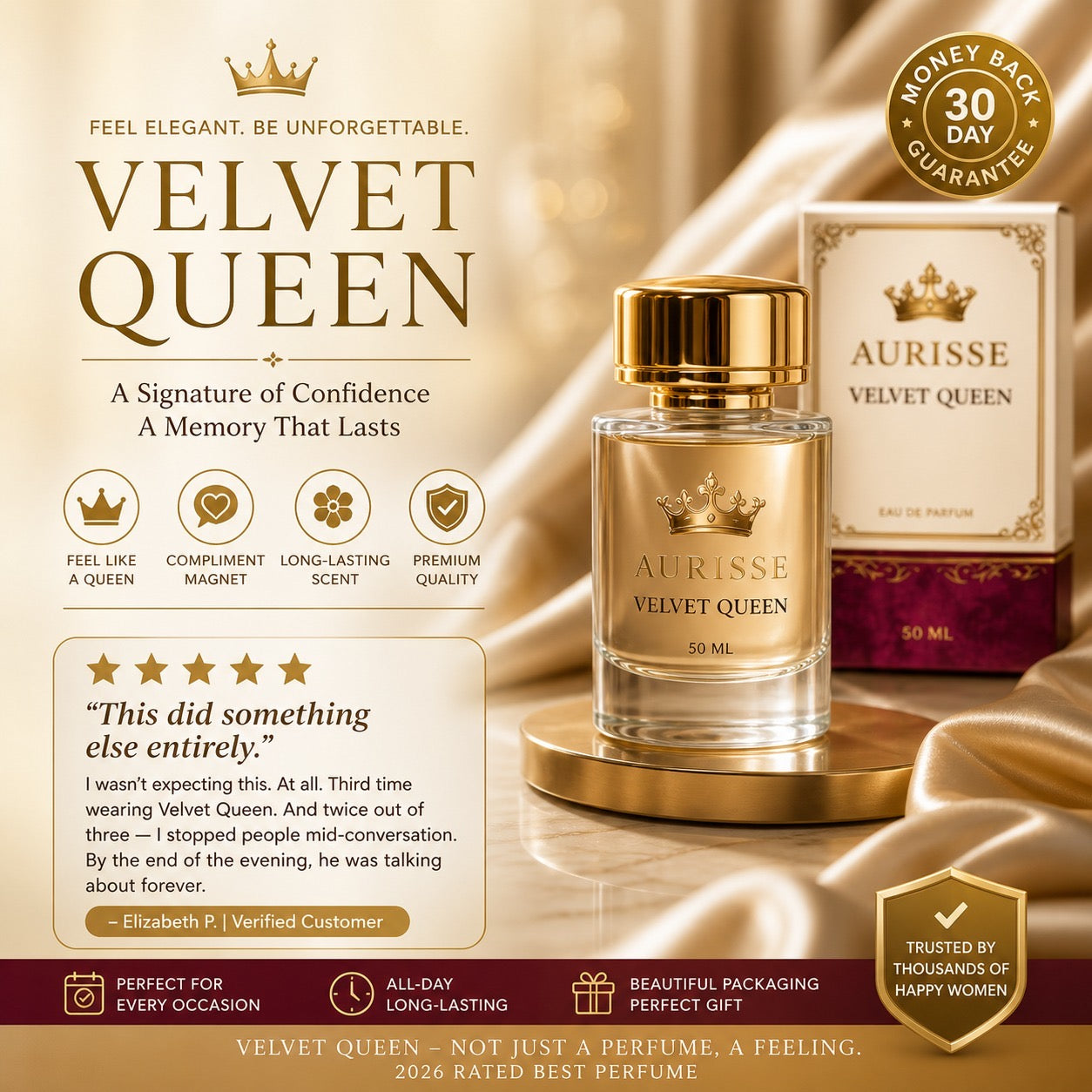 Aurisse Velvet Queen Extrait de Parfum 50ML for Women – Luxury Long-Lasting Perfume