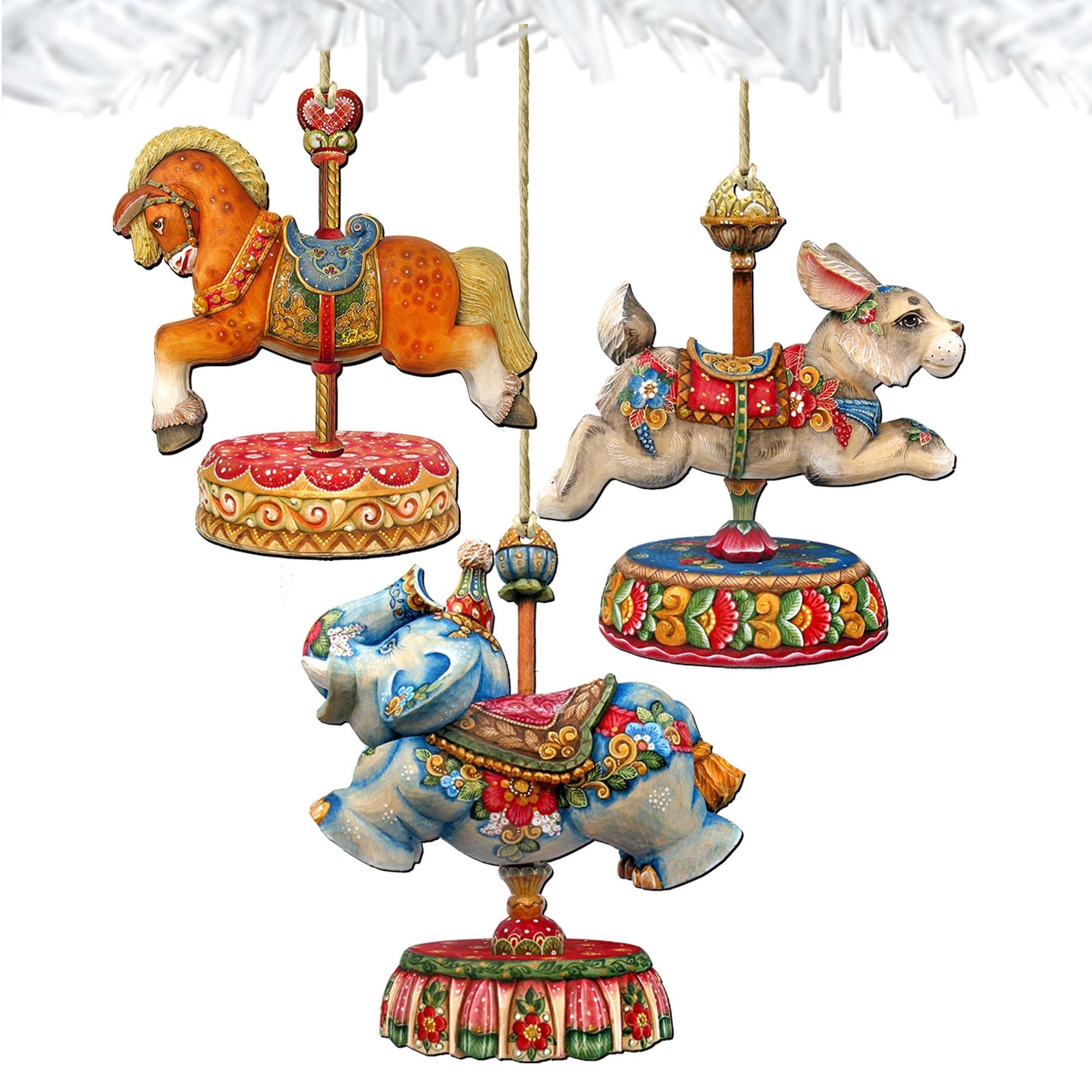 Carousels Wooden Ornaments Set of 3 by G. DeBrekht - Christmas Decor - 8100030S3