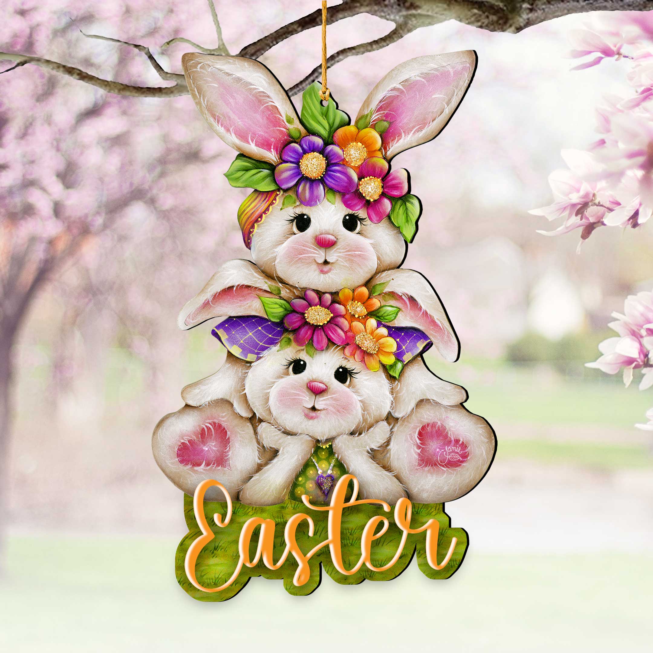 Handcrafted Easter Tree Decor - Easter Bunny Wooden Ornaments - Spring Home Decorations by J. Mills-Price - 8652829