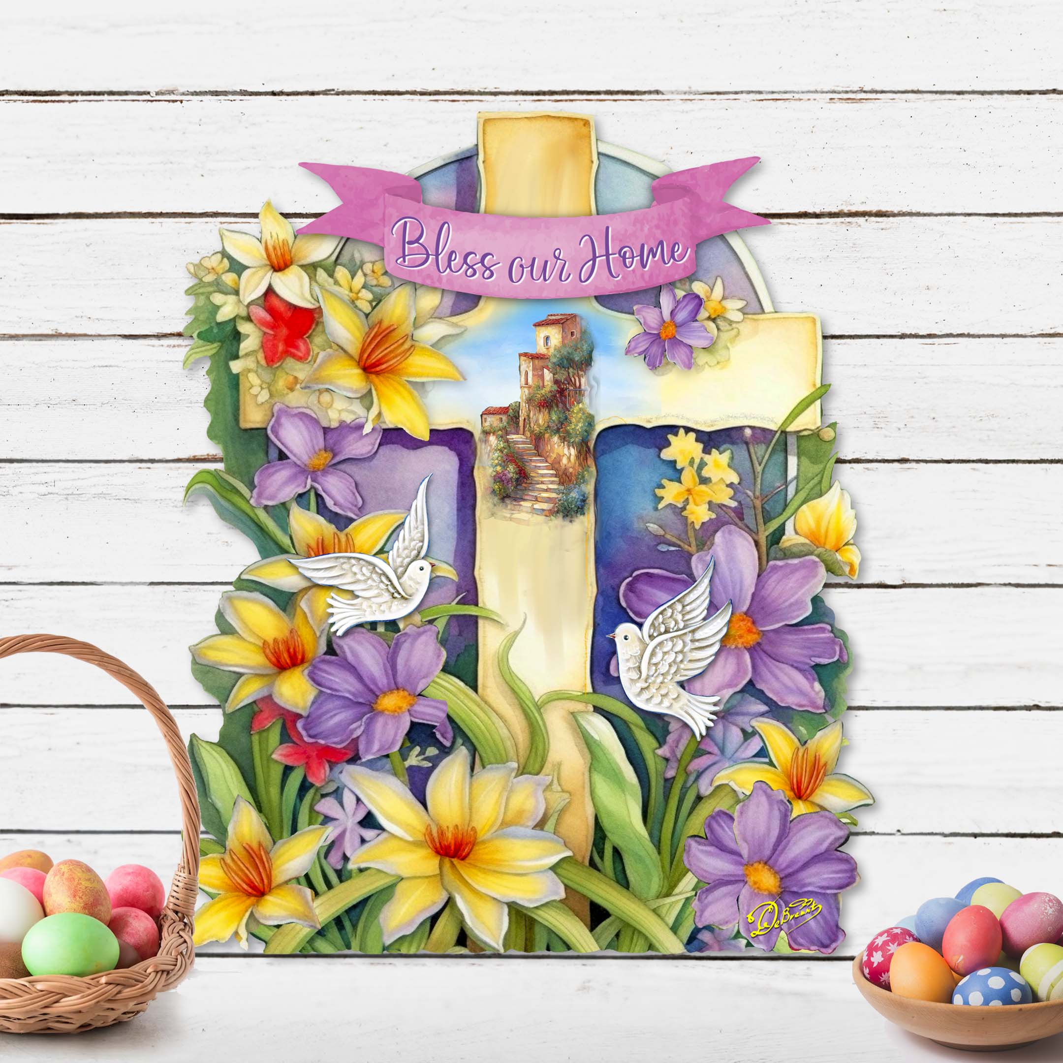 Bless Our Home Cross Holiday Door Décor by G. Debrekht - Easter Spring Décor - 8688161H