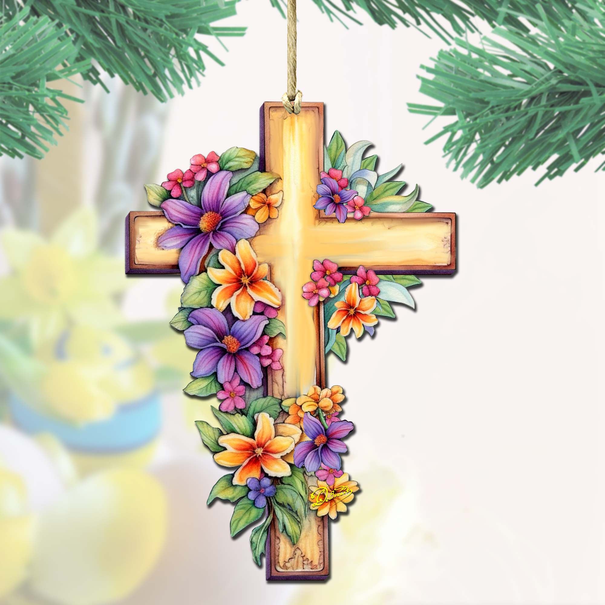 Garden Serenity Cross Wooden Ornaments by G. DeBrekht Easter Spring Décor - 8688168