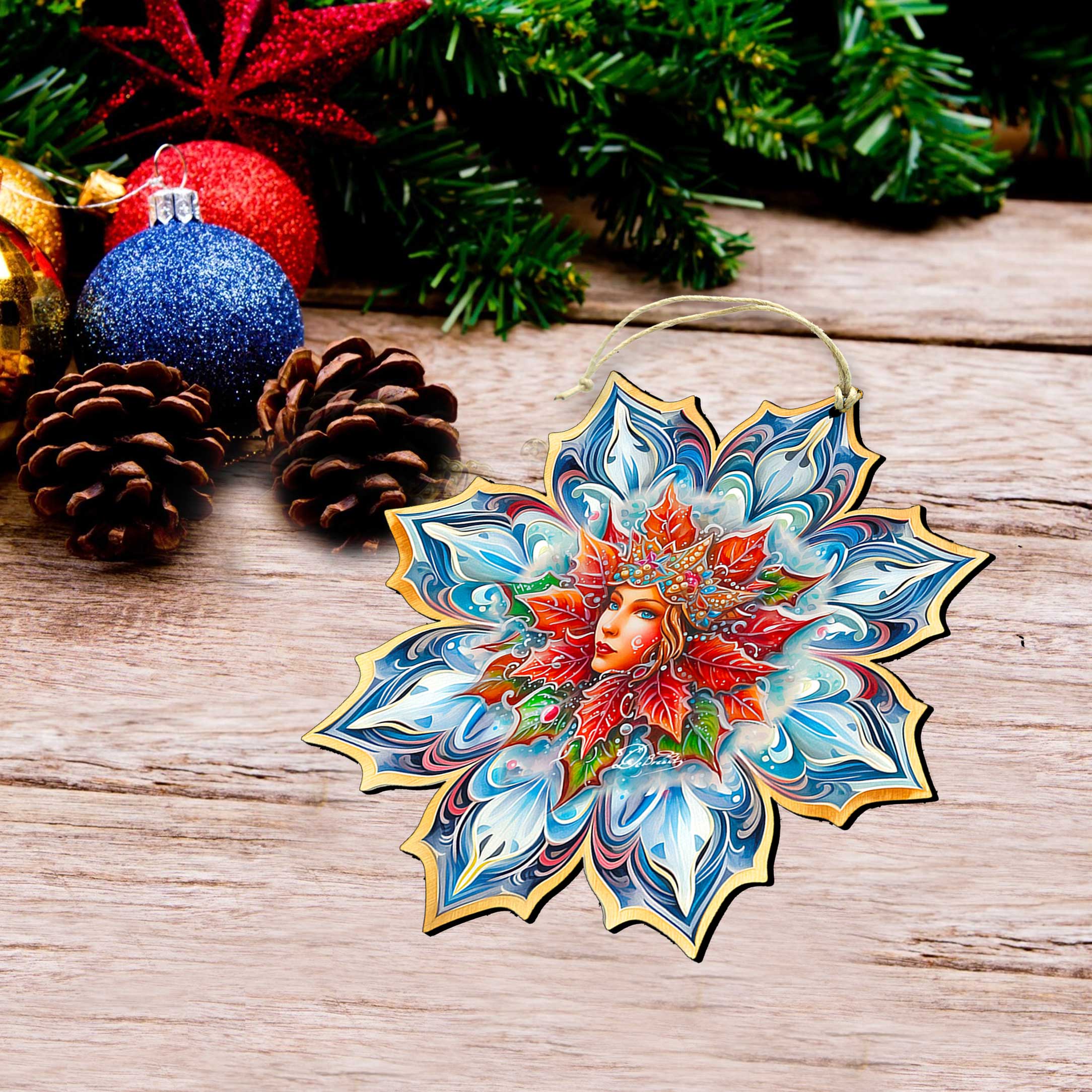 Snow Queen Snowflake Wooden Ornaments set of 3 by G. Debrekht - Christmas Décor - 8090141-S3
