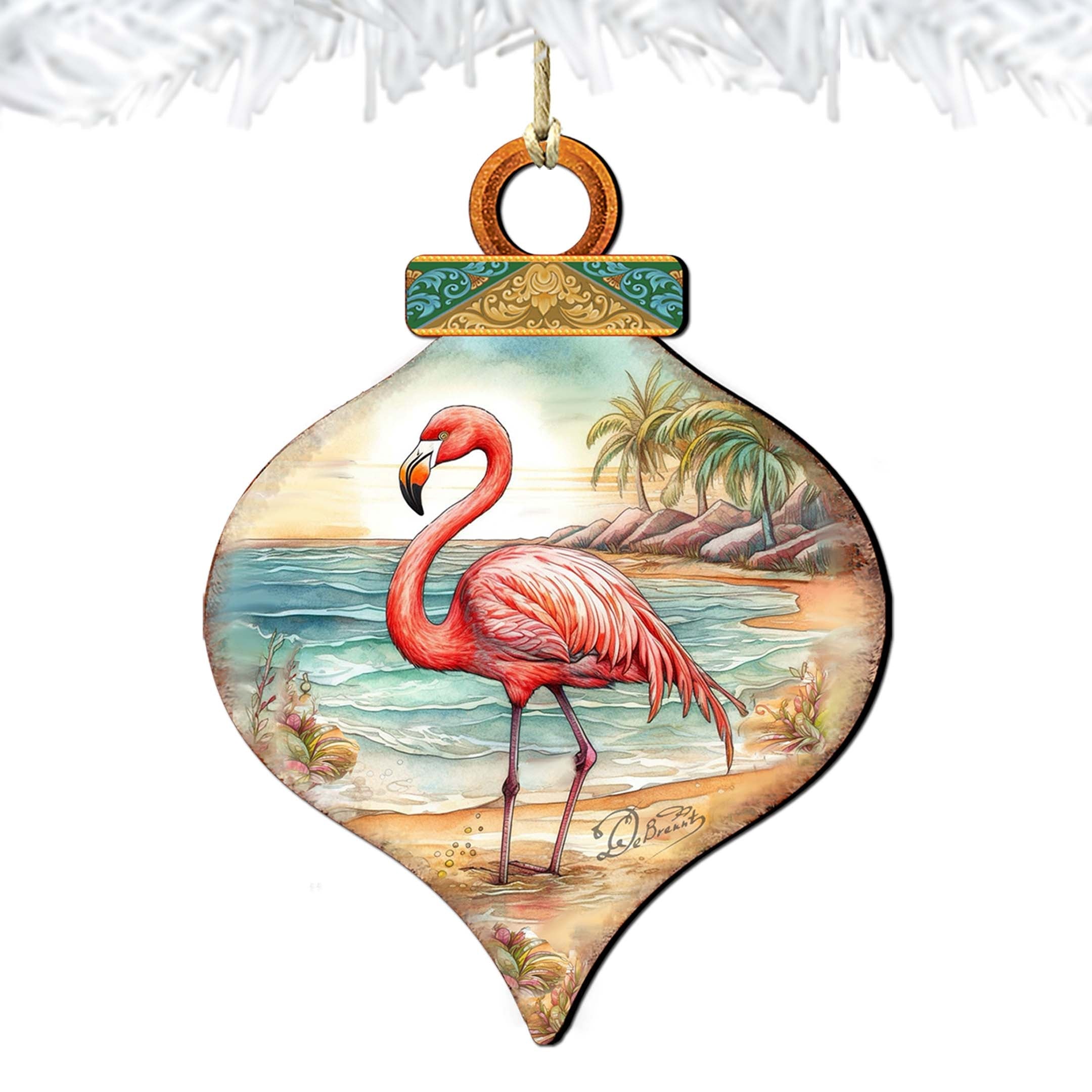Holiday Coastal Decor - Flamingo Charm Wooden Ornaments by G. Debrekht - Coastal Holiday Decor - 8688173