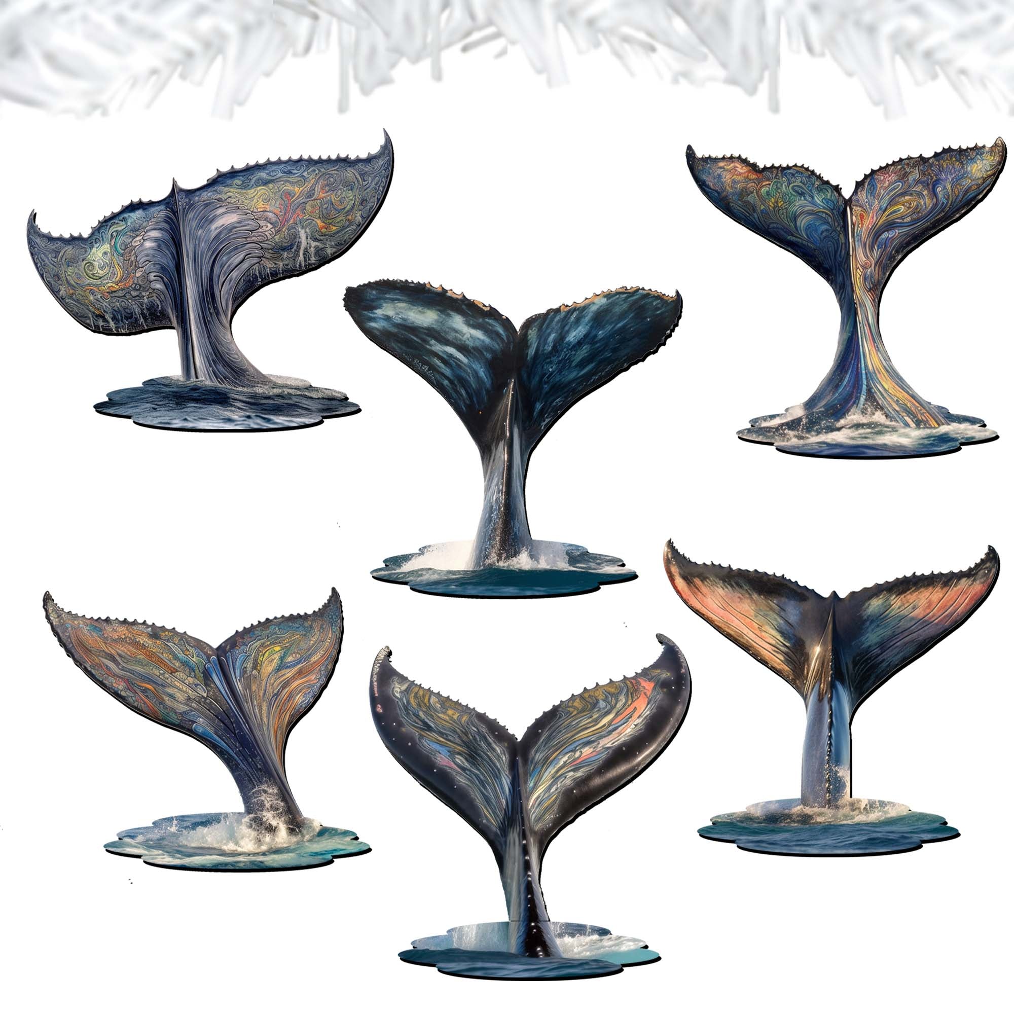 Vibrant Whale Stories Decorative Wooden Clip-on Ornaments Set of 6 by G. Debrekht - Wildlife Decor - 8090104C-S6