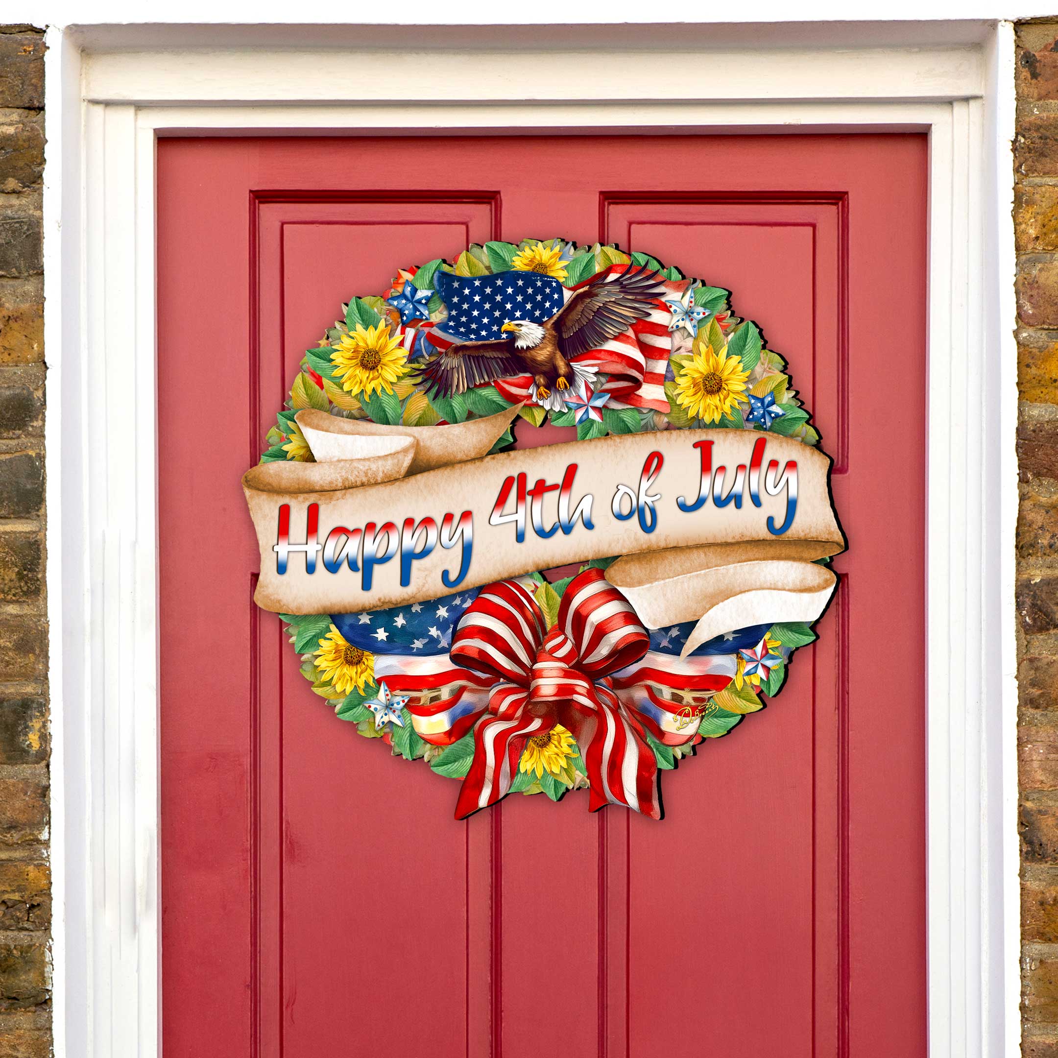 Happy 4th of July Wreath Decorative Holiday Door Decor by G. DeBrekht - American Christmas Decor - 8652791H