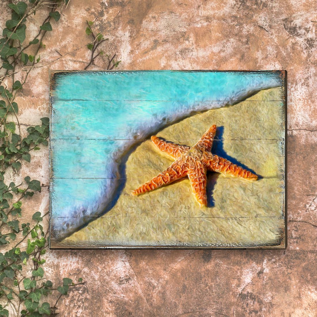 Starfish Wood Wooden Coastal Wall Art by Nature Wonders - Coastal Sea-Life Decor - 95253B