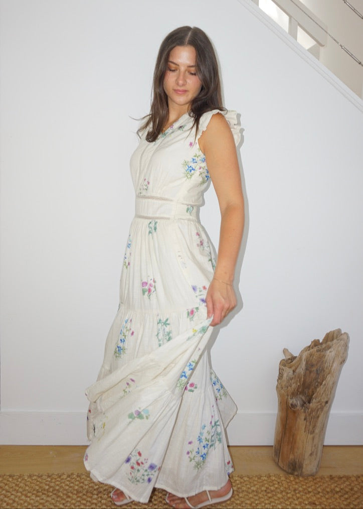 Percy Maxi Dress in Cream Botanical