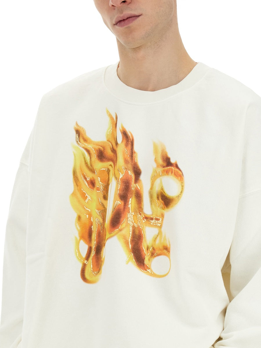 Palm Angels Men "Burning Monogram" Print Sweatshirt