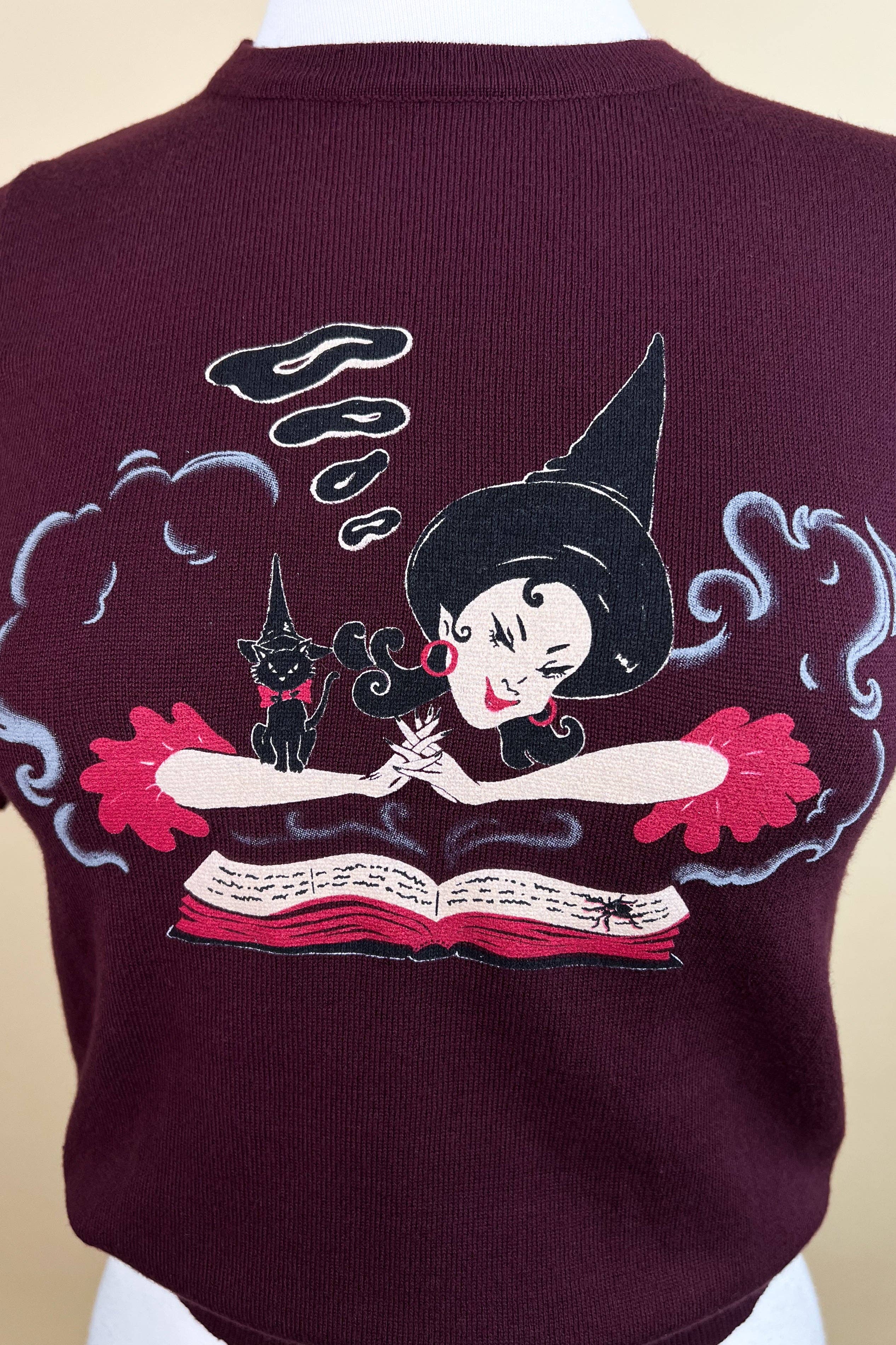 Witch Bible short sleeve Sweater in Burgundy by Mischief Made - LARGE
