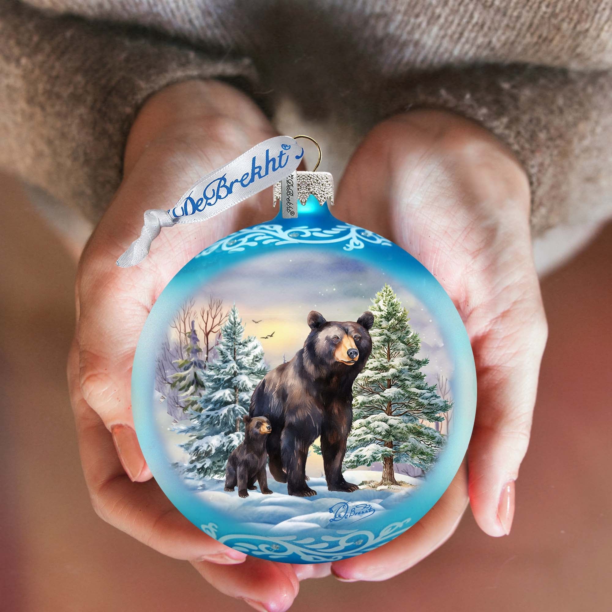 A Love for All Seasons: Black Bears Ball Glass Ornament by G. Debrekht - Wildlife Holiday Décor - 73381