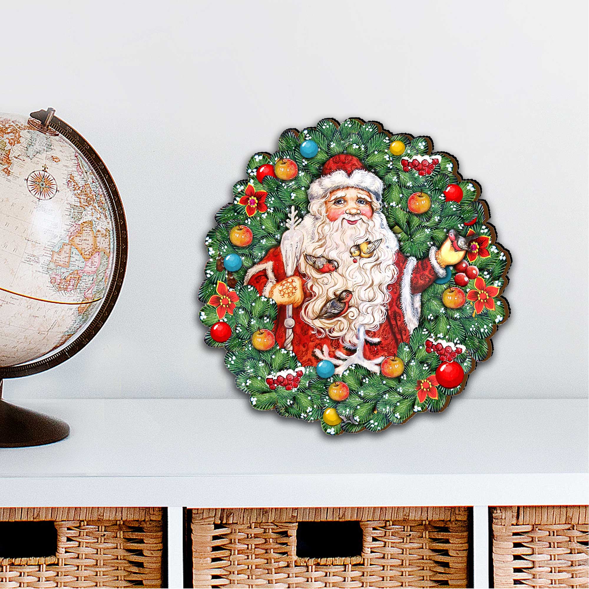 Santa Wreath with Birds Door Decor by G. DeBrekht - Christmas Santa Snowman Decor - 8185320H