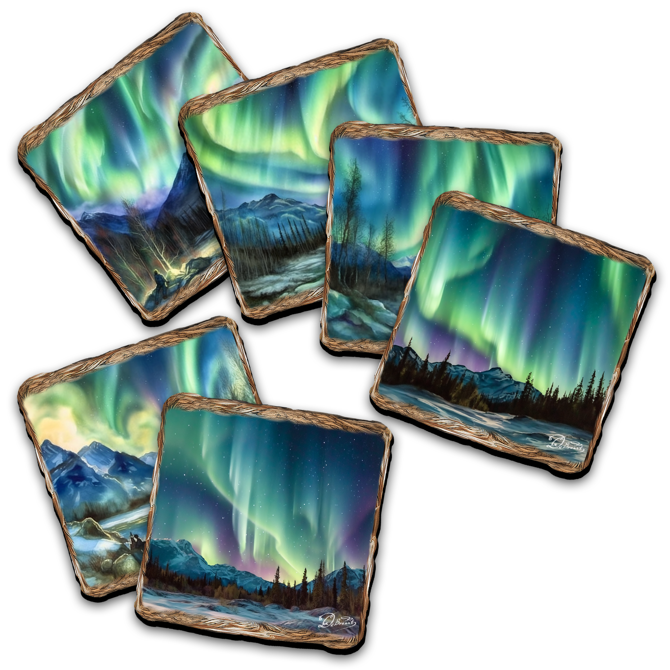 Northern Lights Wooden Cork Placemat and Coasters Gift Set of 7 by Nature Wonders Nature Wildlife Decor  - 85401C-S7