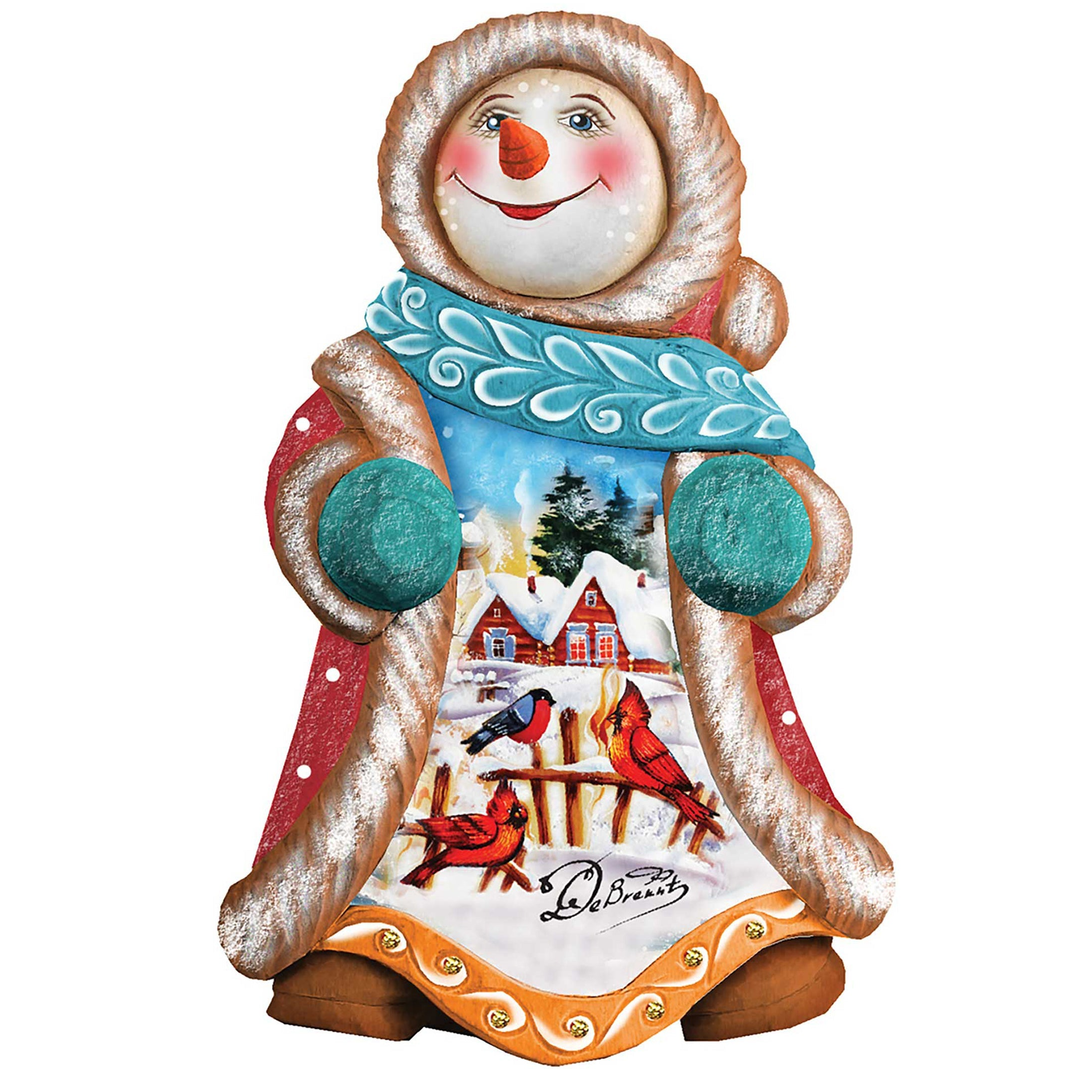 Hand Painted Snowy Day Snowman Ornament Figurine with Scenic Painting by G. DeBrekht - 663311