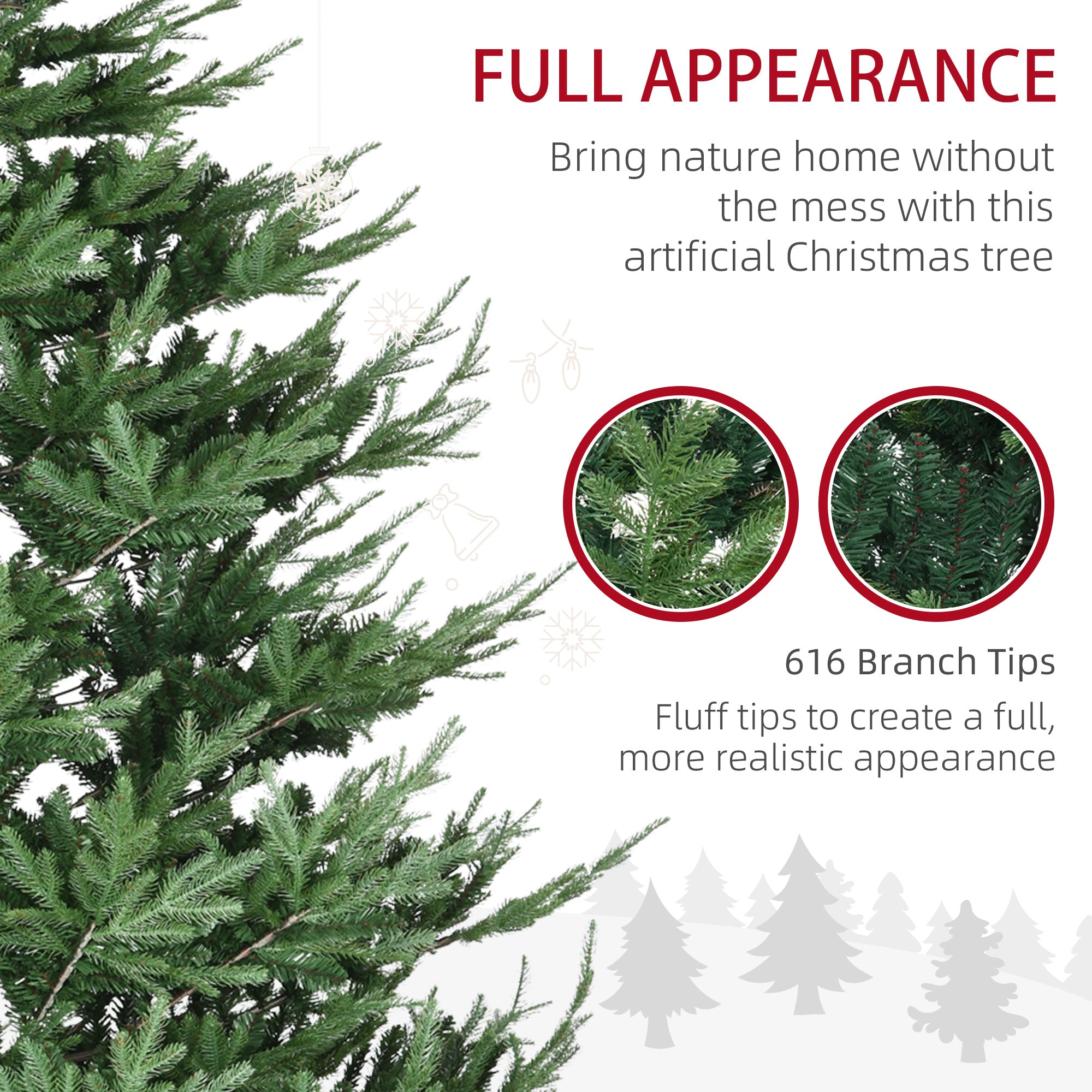 9 Foot Artificial Christmas Tree, Pine Hinged Xmas Tree with 1939 Realistic Branches, Steel Base, Auto Open, Green