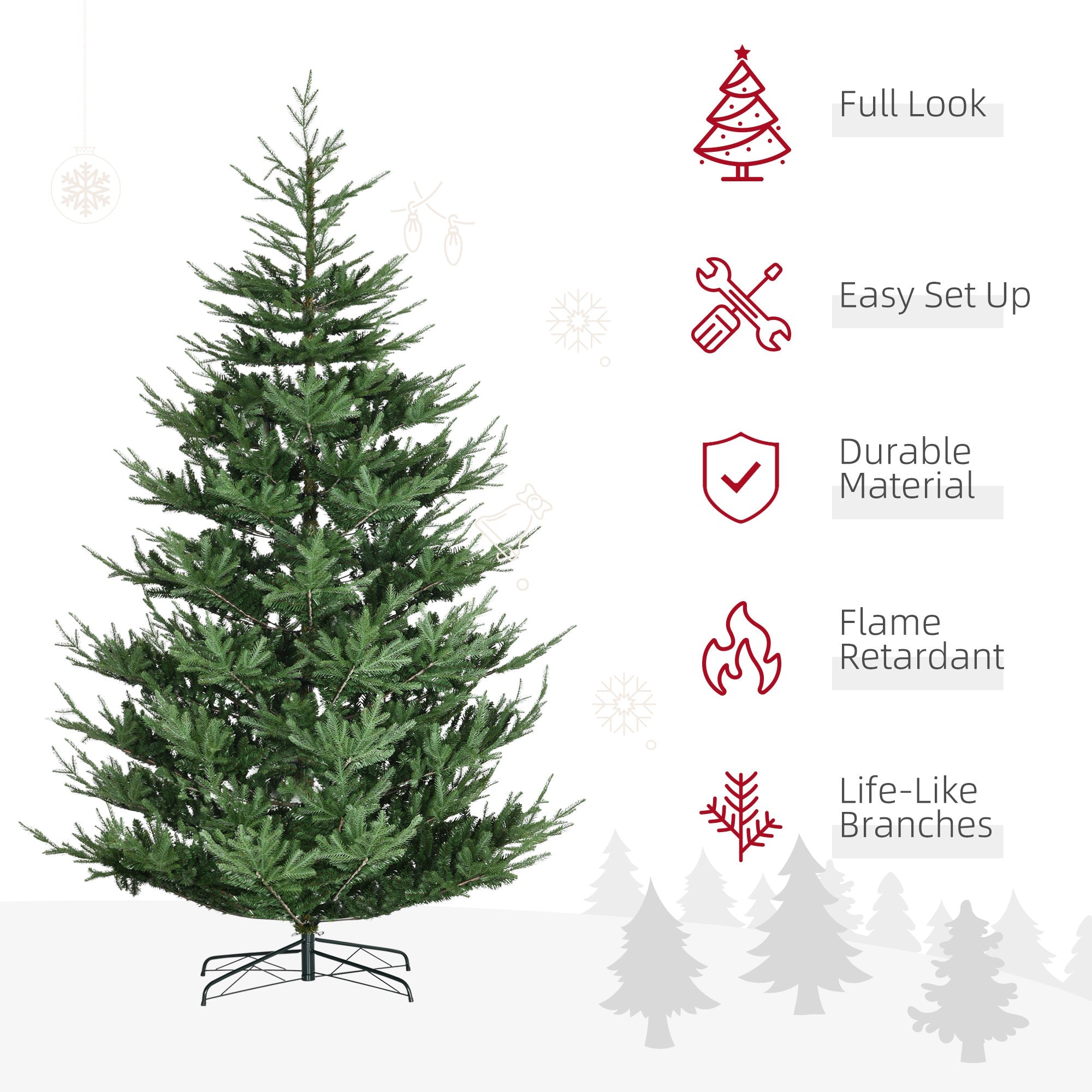 9 Foot Artificial Christmas Tree, Pine Hinged Xmas Tree with 1939 Realistic Branches, Steel Base, Auto Open, Green
