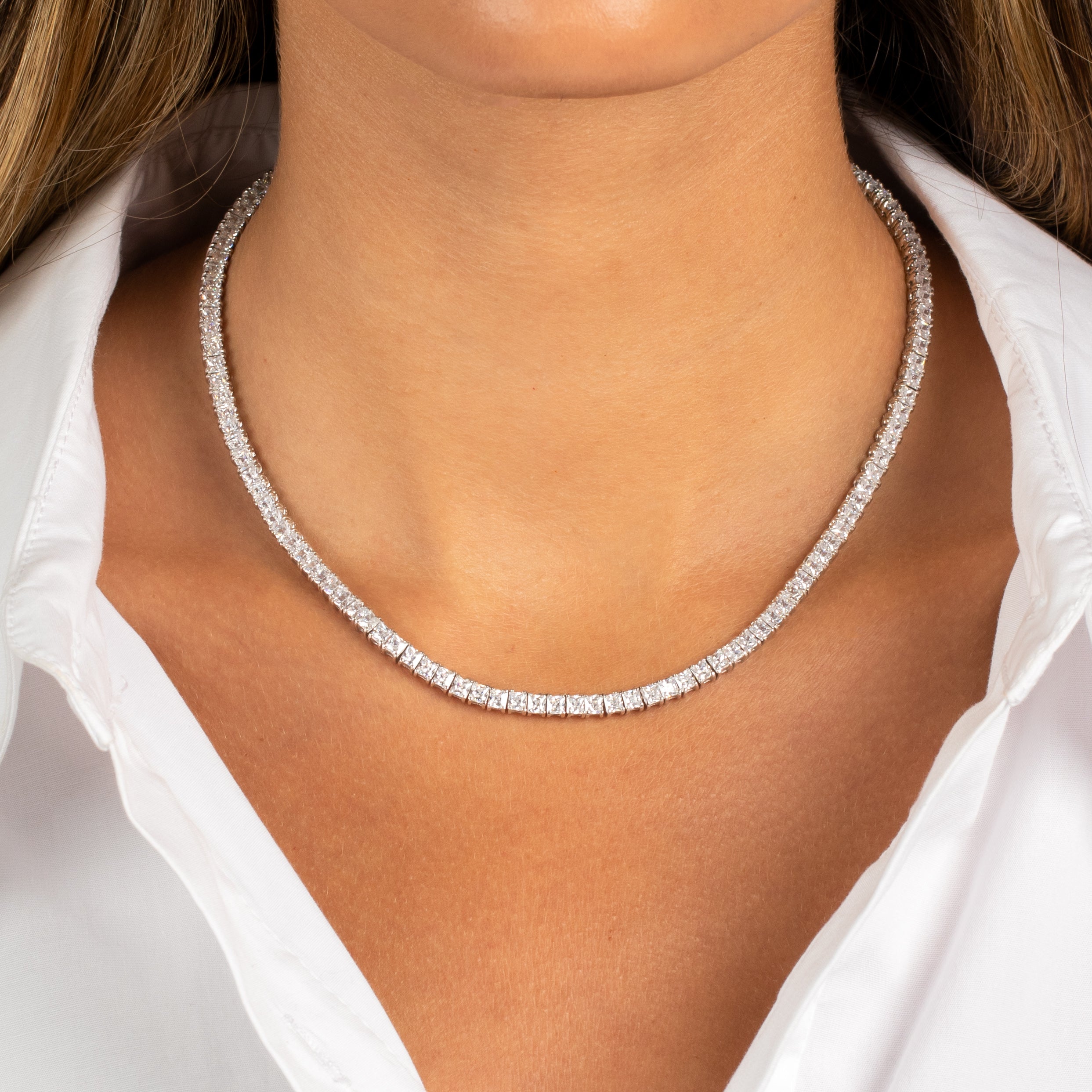  CZ Princess Cut Tennis Necklace - Adina's Jewels