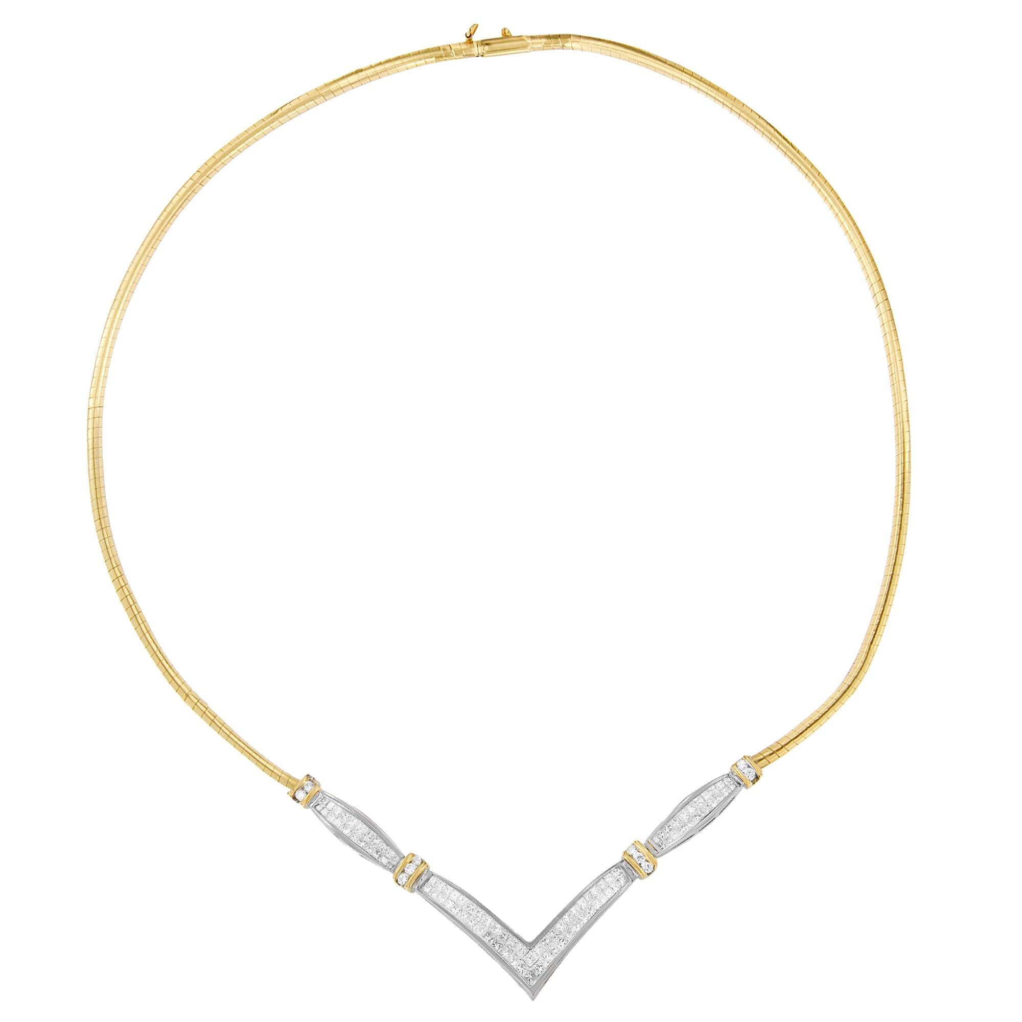 14K Yellow And White Gold 2.00 Cttw Round And Princess-Cut Diamond 'V' Shape Statement Necklace (H-I Color, Si2-I1 Clarity) - 18"