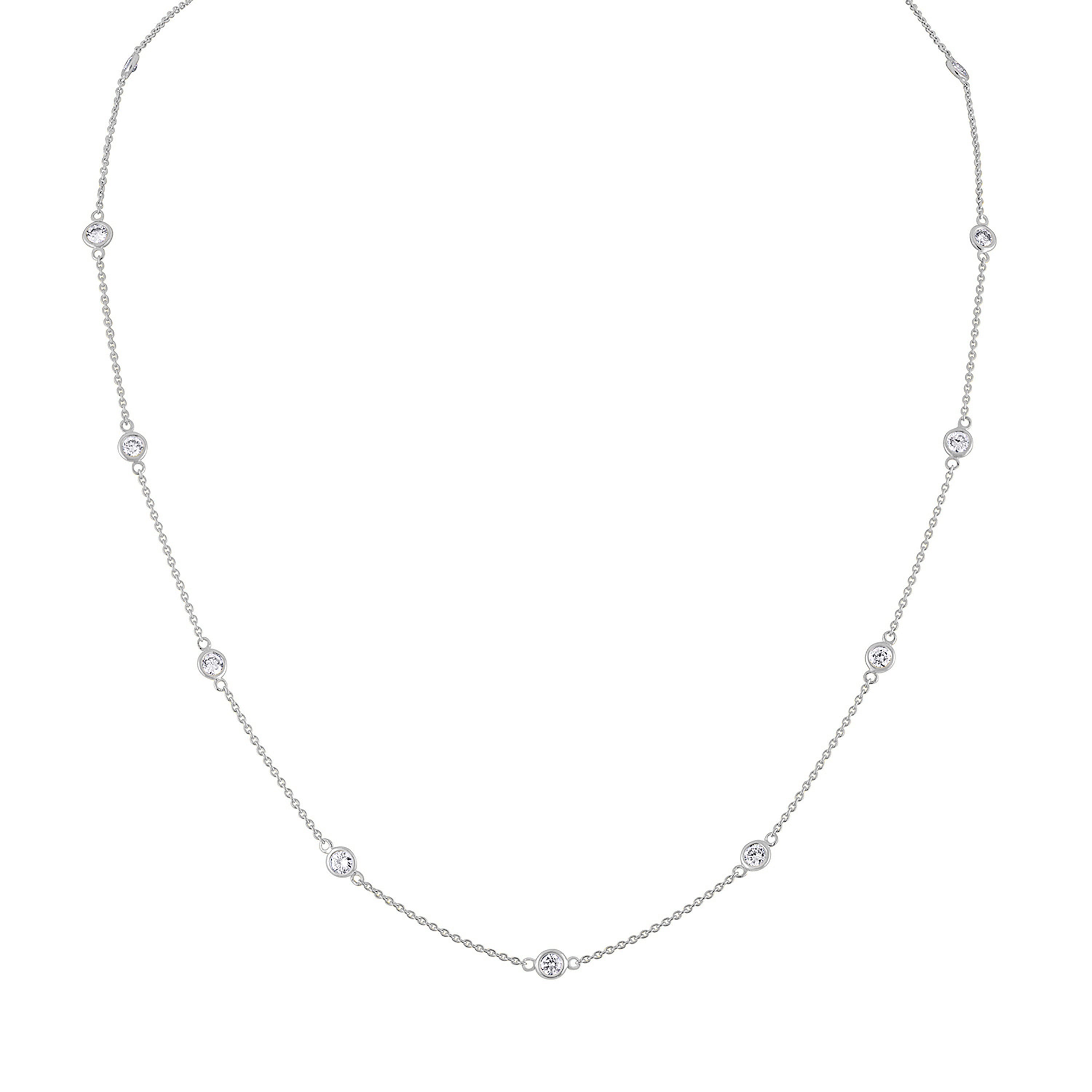 14K White Gold Diamond Station Necklace (1 1/10 Cttw, H-I Color, Vs2-Si1 Clarity)