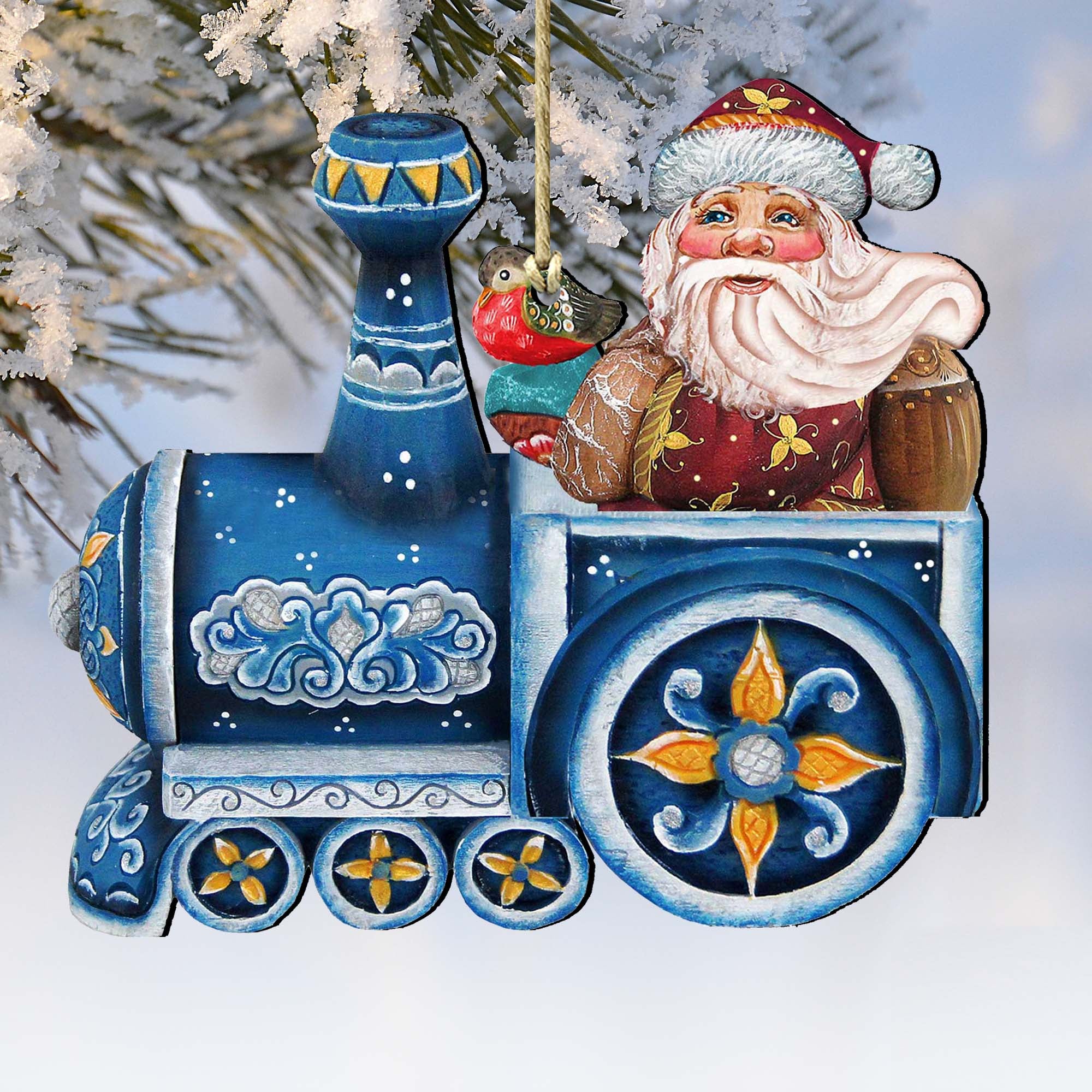 Train Riding Santa Wooden Ornaments by G. DeBrekht - Christmas Santa Snowman Decor - 8129211