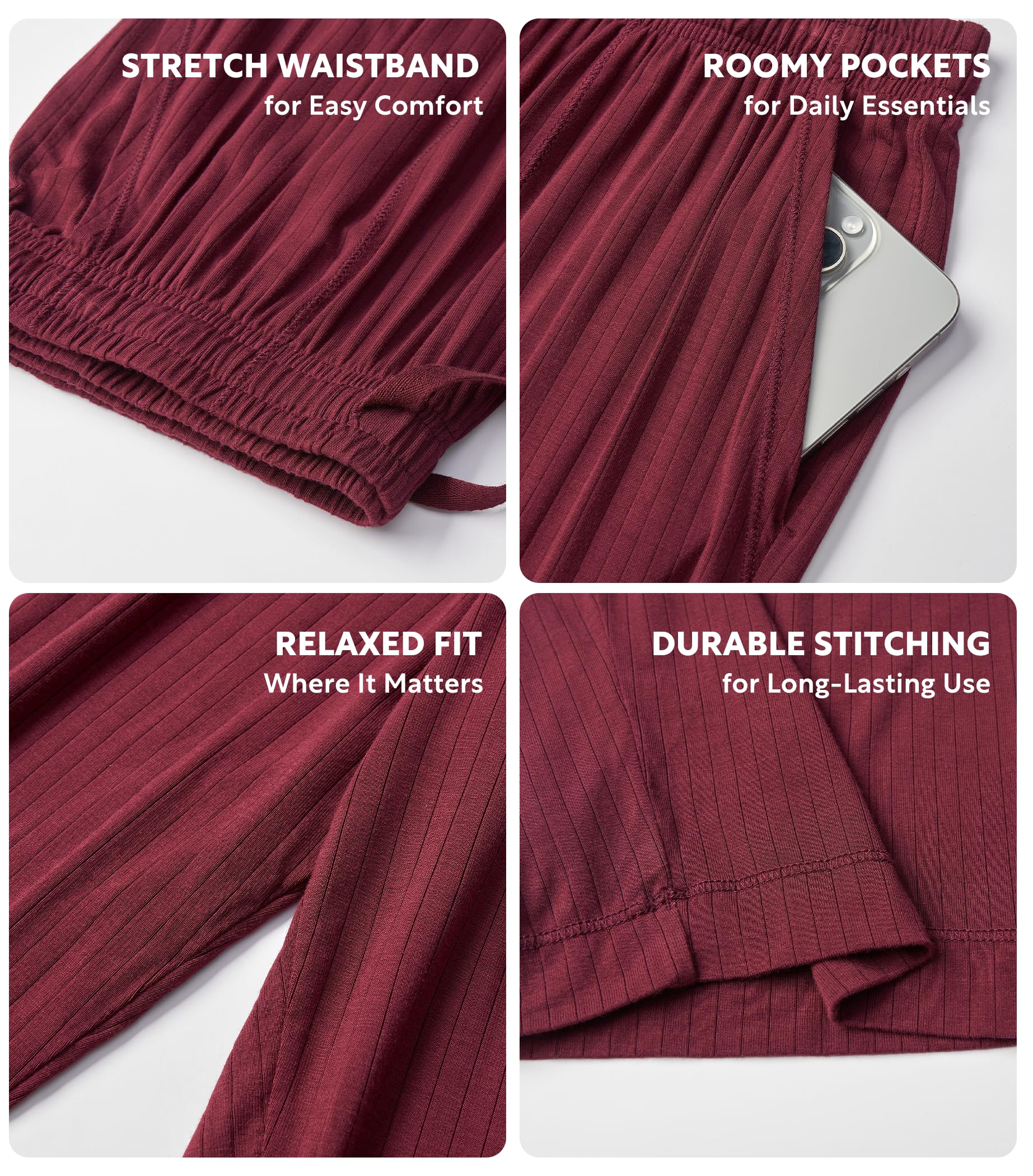 DAVID ARCHY Mens Pajama Pants Bamboo Rayon Lightweight Knit Sleep Bottoms, Soft Lounge Pants with Pockets PJs, 2 Pack