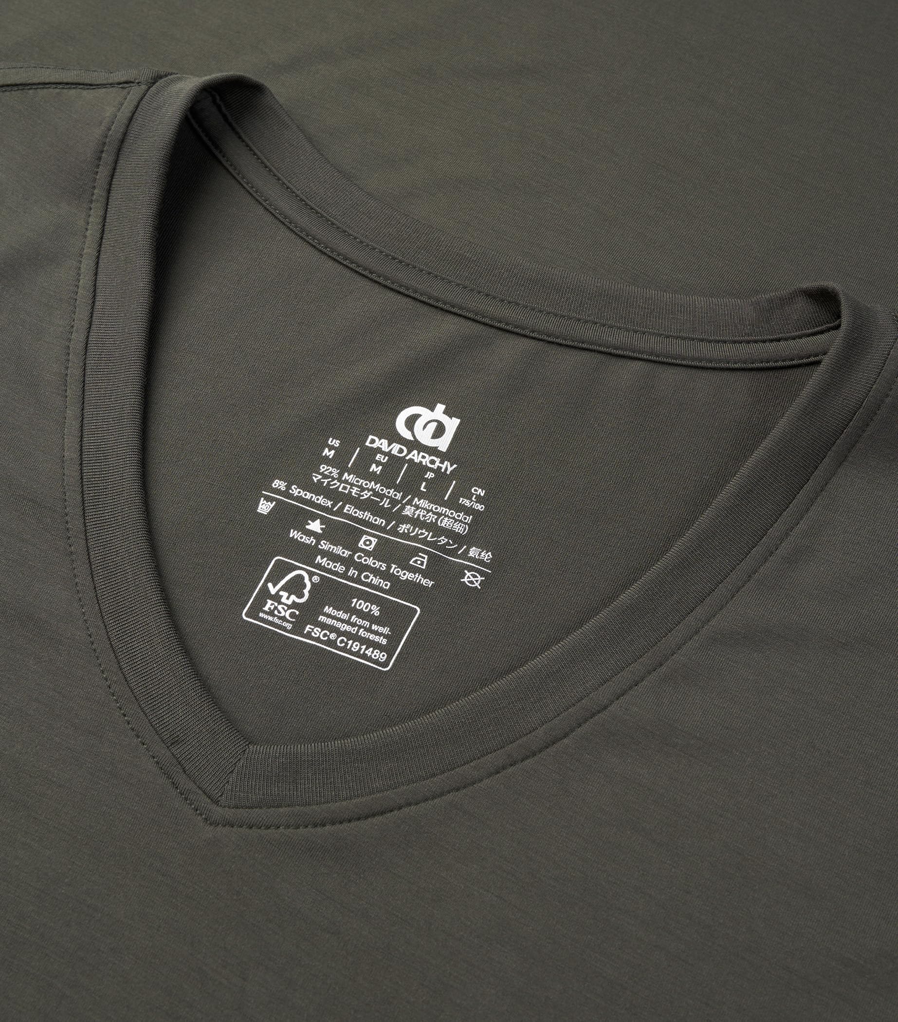 DAVID ARCHY Men's Undershirts Micro Modal Ultra Soft T-Shirts Stretch Moisture-Wicking Crewneck/V-Neck Tees for Men, 3-Pack