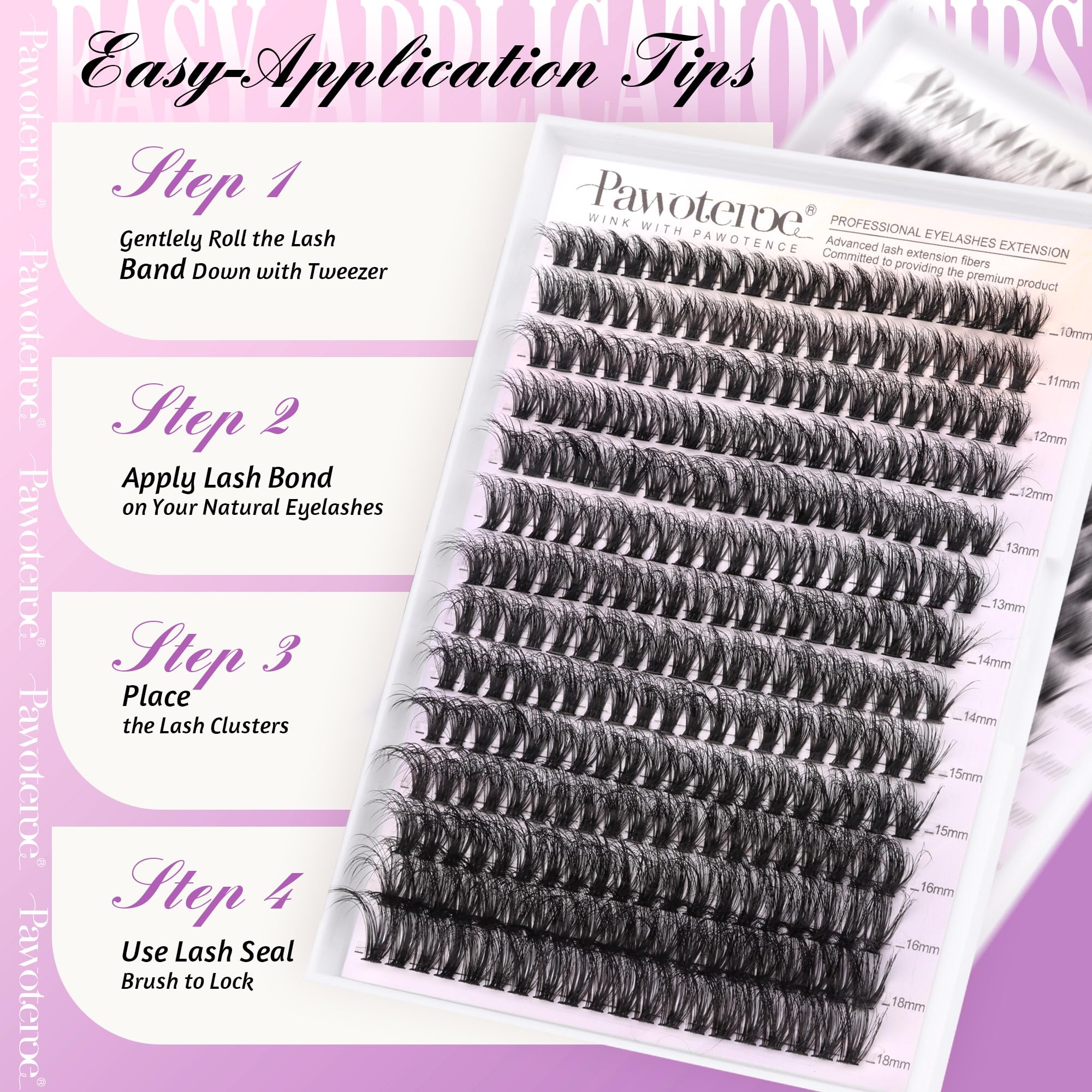 Pawotence Lash Extension Kit DIY 280pcs Lash Clusters Eyelash Extension Kit, 9-16mm 30D 40D Individual Lashes Kit with Lash Bond and Seal, Lash Tweezers for Self Use (30D&40D, 0.07D, 9-16mm, Kit)