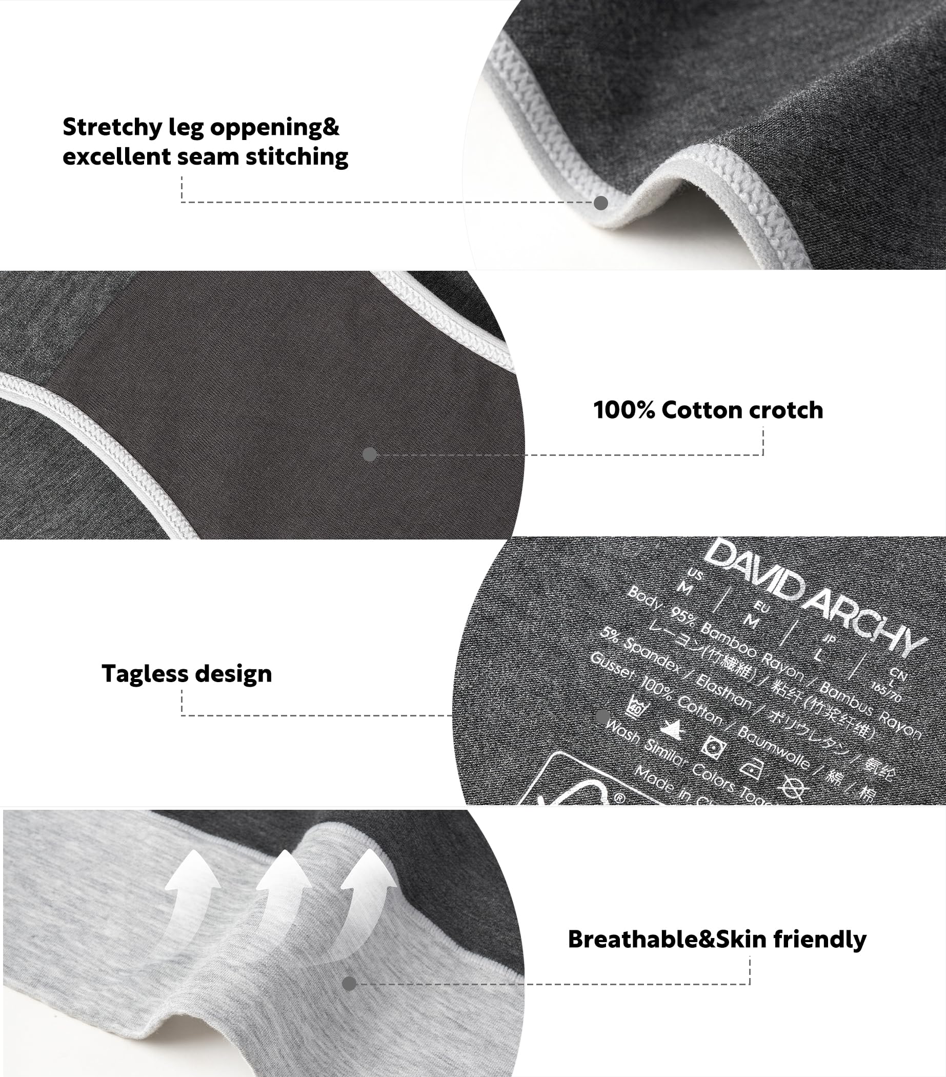 DAVID ARCHY Womens Underwear, Bamboo Rayon Women's Briefs - Moisture Wicking Panties, Soft & Breathable, 4 Pack