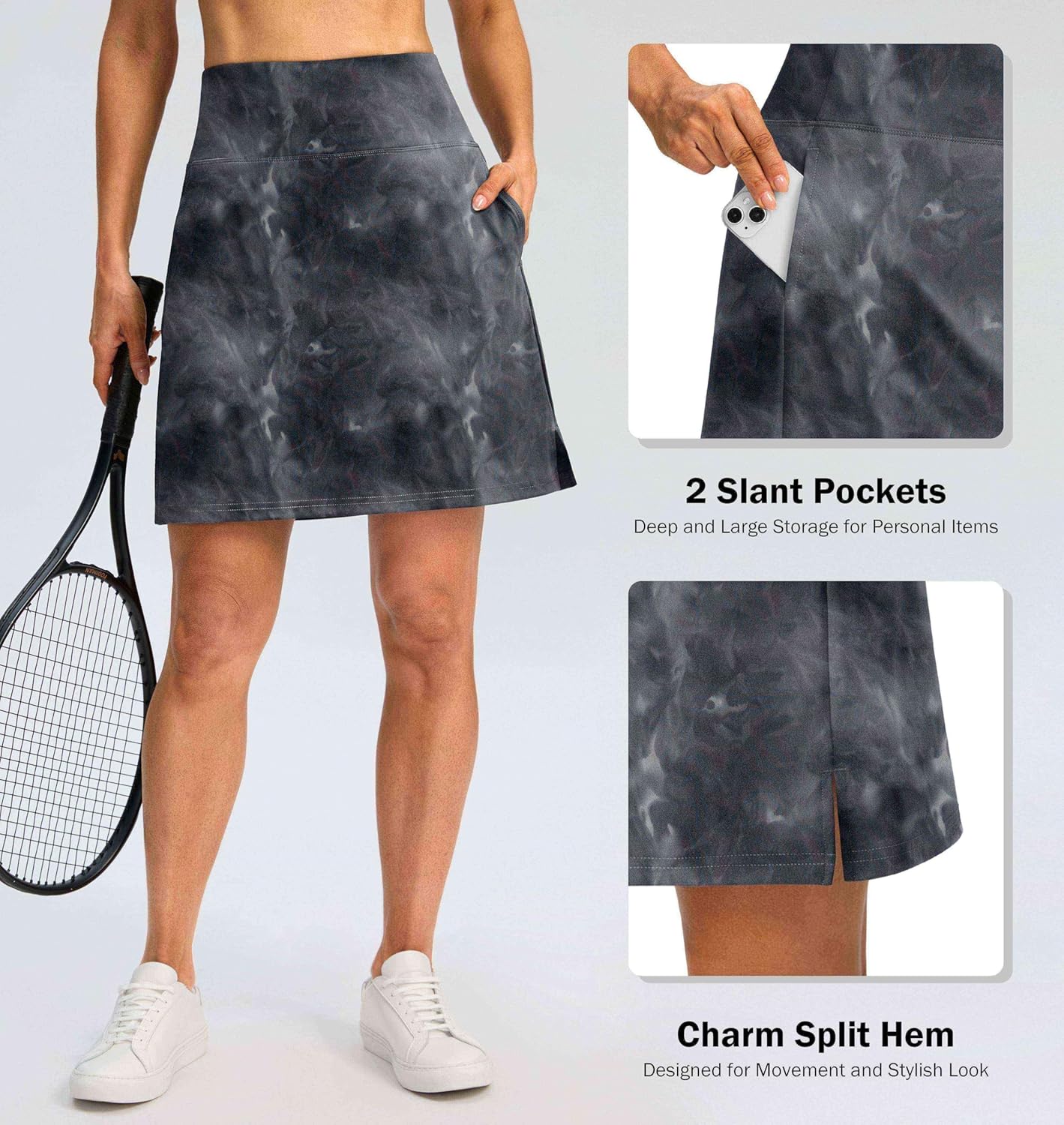 SANTINY 18" Skorts for Women 3 Pockets High Waist Long Athletic Tennis Skirt Golf Skort for Casual Summer Travel