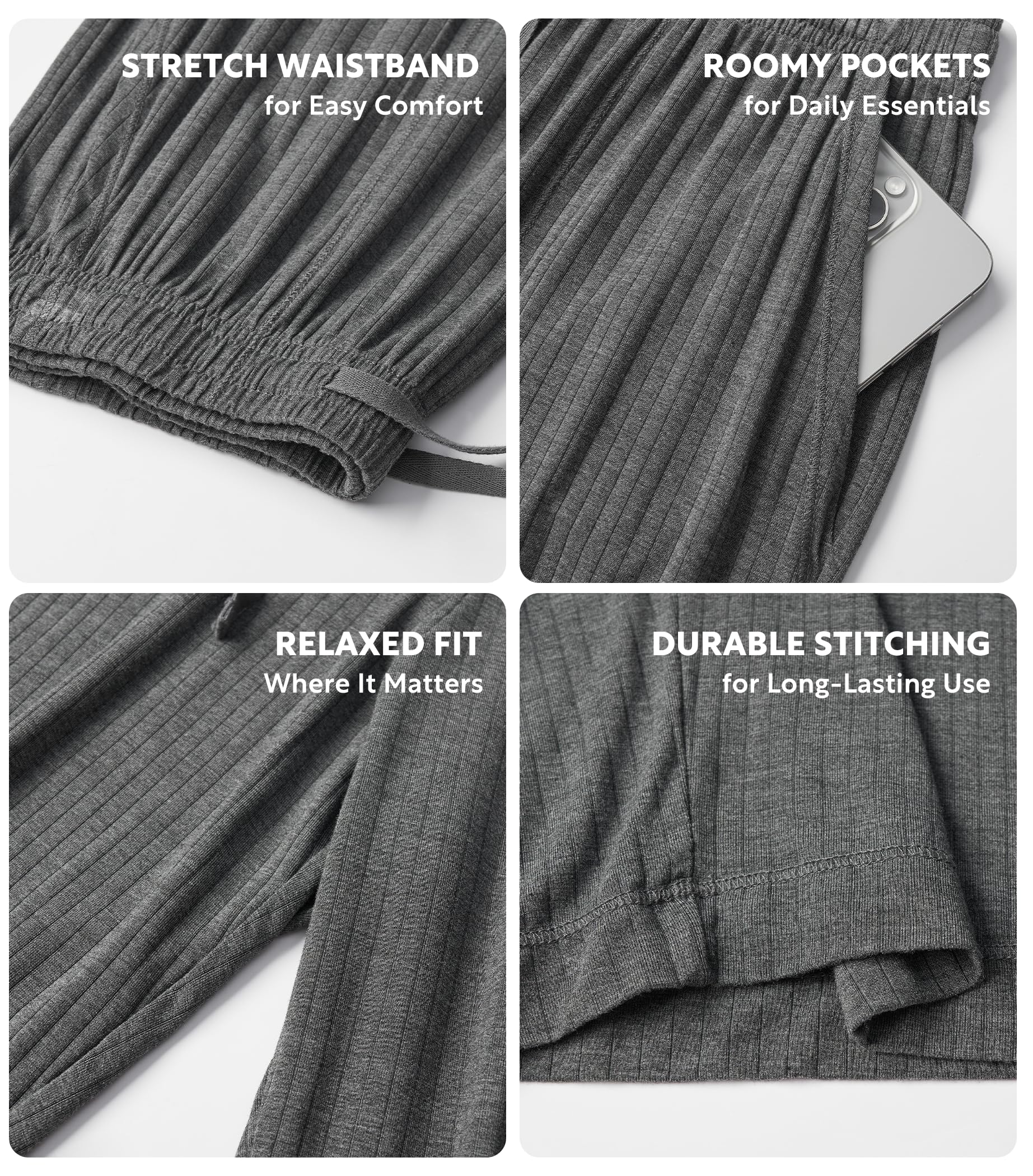 DAVID ARCHY Mens Pajama Pants Bamboo Rayon Lightweight Knit Sleep Bottoms, Soft Lounge Pants with Pockets PJs, 2 Pack