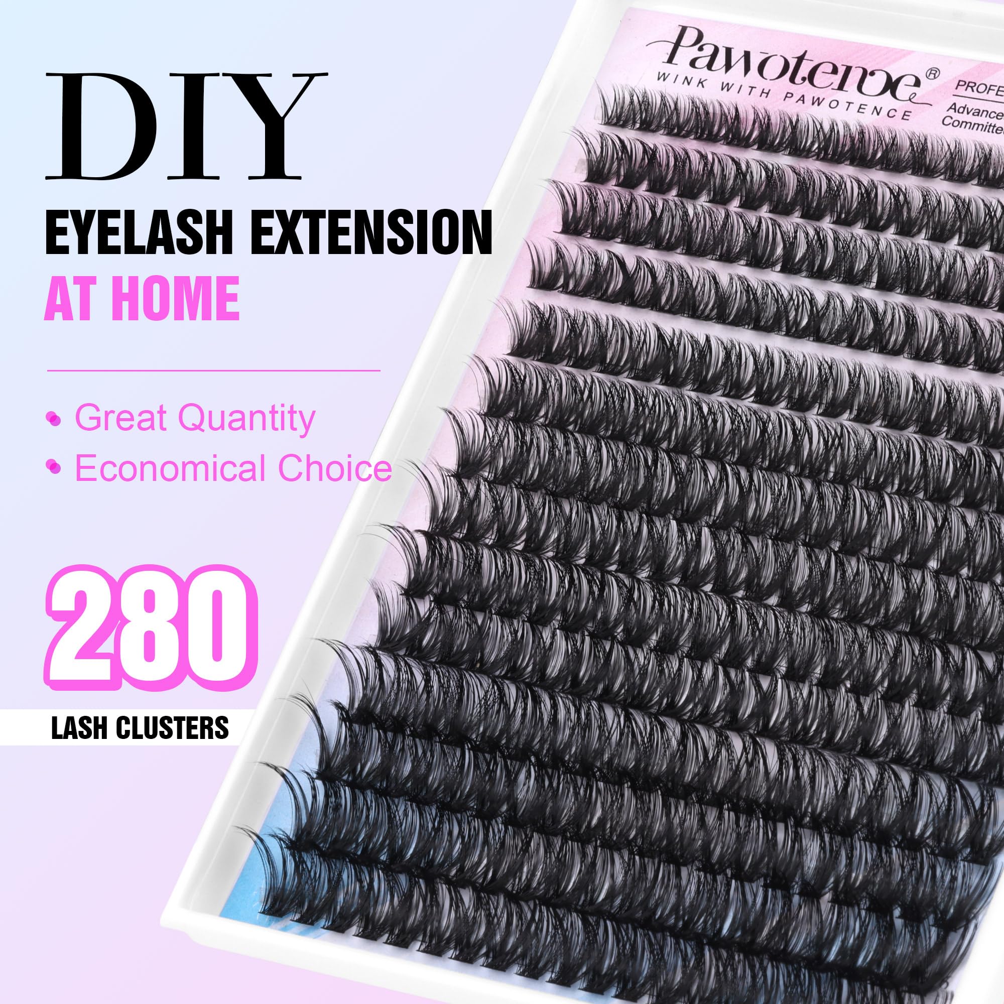 Pawotence Lash Extension Kit DIY 280pcs Lash Clusters Eyelash Extension Kit, 9-16mm 30D 40D Individual Lashes Kit with Lash Bond and Seal, Lash Tweezers for Self Use (30D&40D, 0.07D, 9-16mm, Kit)