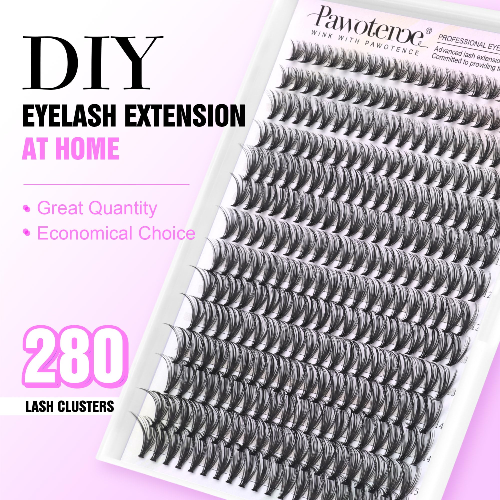 Pawotence Lash Extension Kit DIY 280pcs Lash Clusters Eyelash Extension Kit, 9-16mm 30D 40D Individual Lashes Kit with Lash Bond and Seal, Lash Tweezers for Self Use (30D&40D, 0.07D, 9-16mm, Kit)