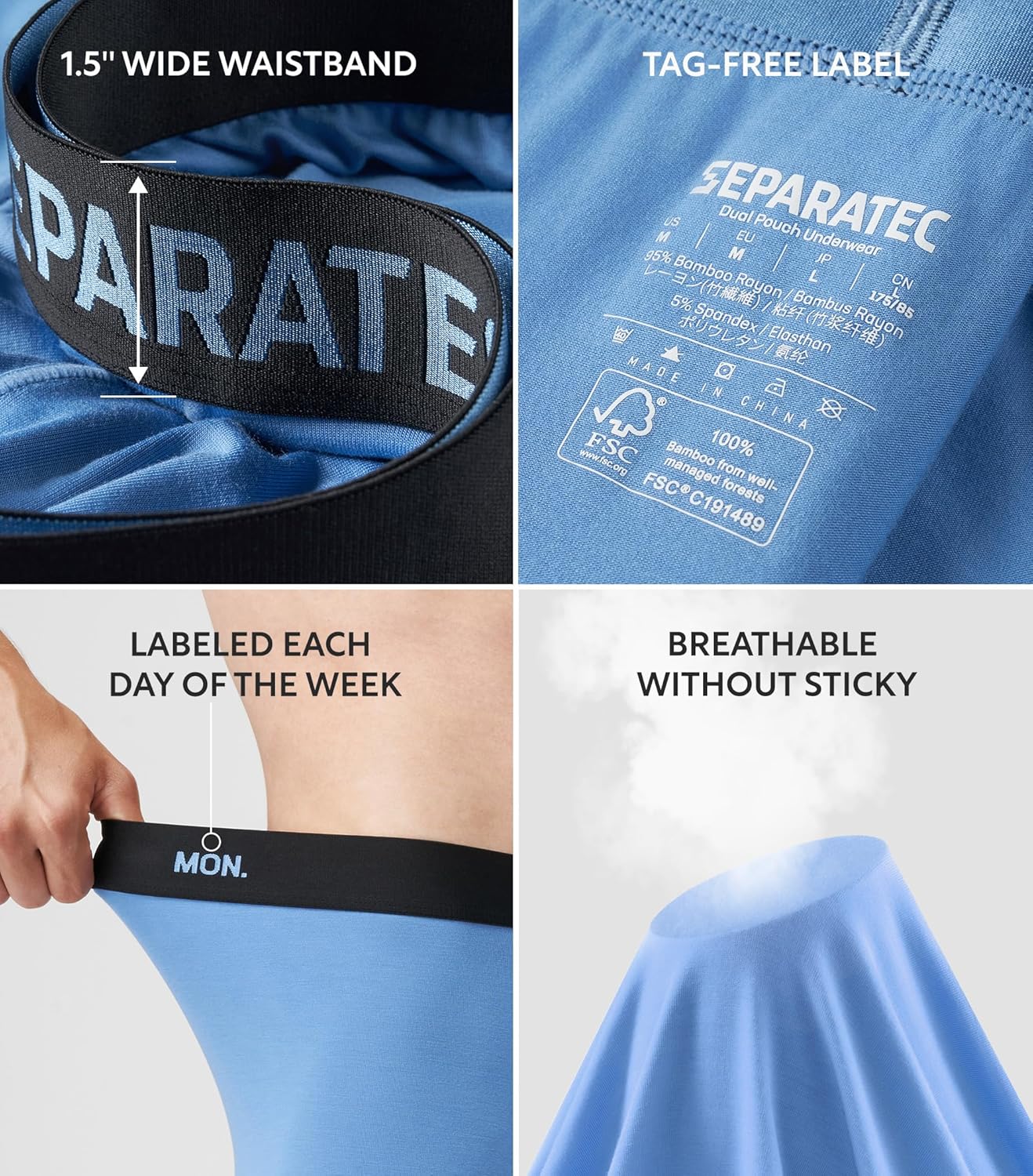 Separatec Dual Pouch Mens Underwear Breathable Cooling Rayon Made from Bamboo Underwear Men, Boxer Briefs and Trunks 7 Pack