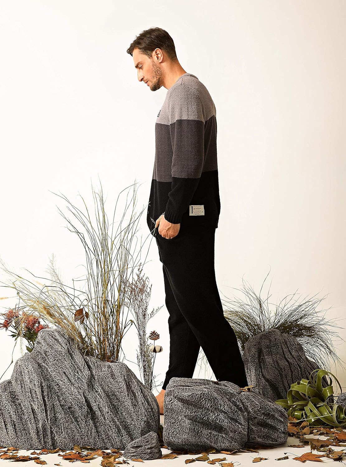 DAVID ARCHY Mens Pajamas Set Ultra-Soft Fleece Pajamas Warm Sleepwear Long Sleeve Lounge Set with Pockets