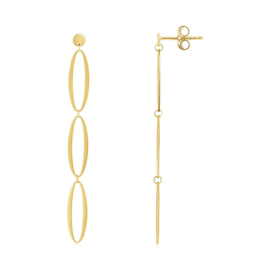 14K Yellow Gold Triple Oval Fancy Drop Earrings