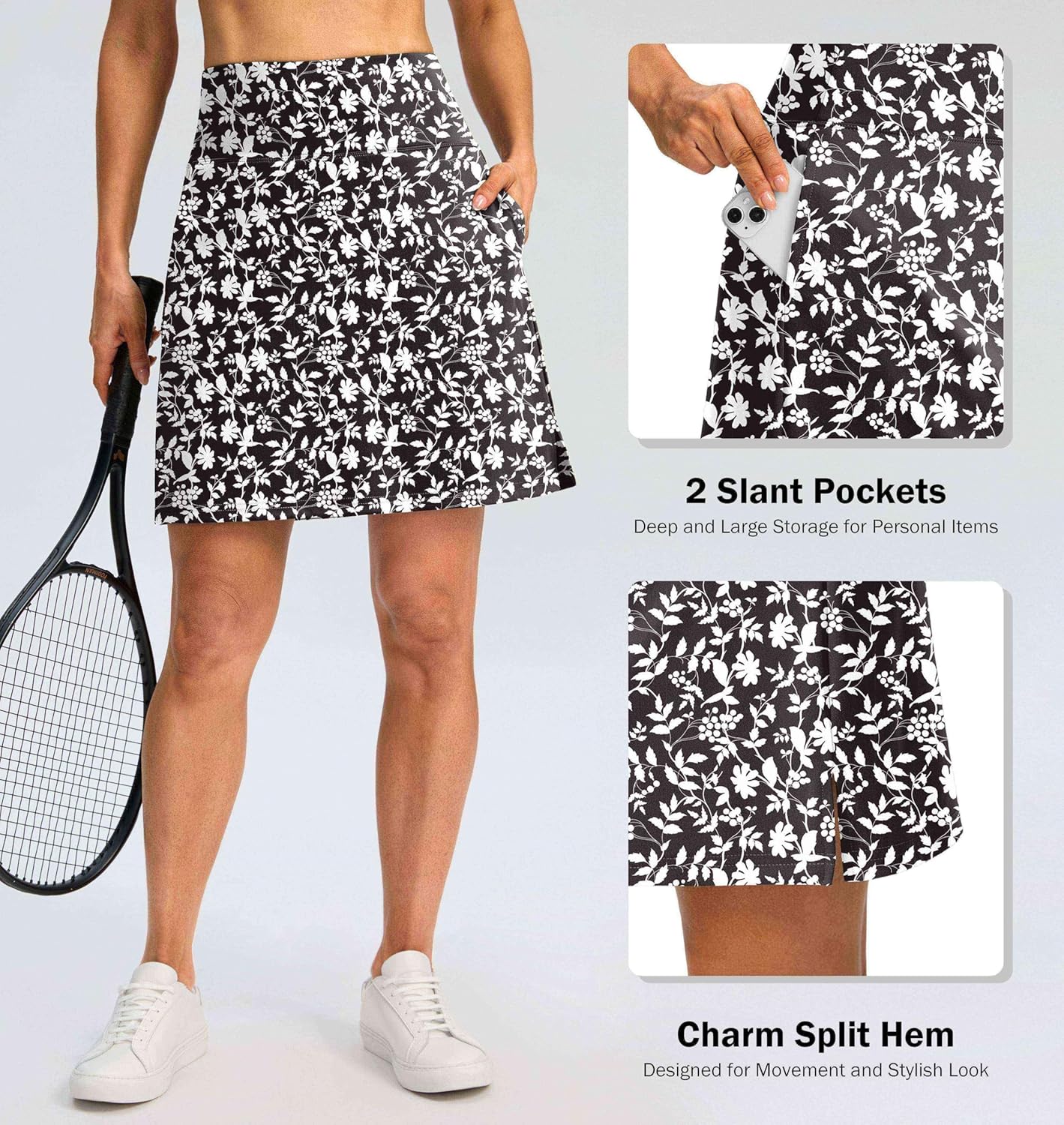 SANTINY 18" Skorts for Women 3 Pockets High Waist Long Athletic Tennis Skirt Golf Skort for Casual Summer Travel