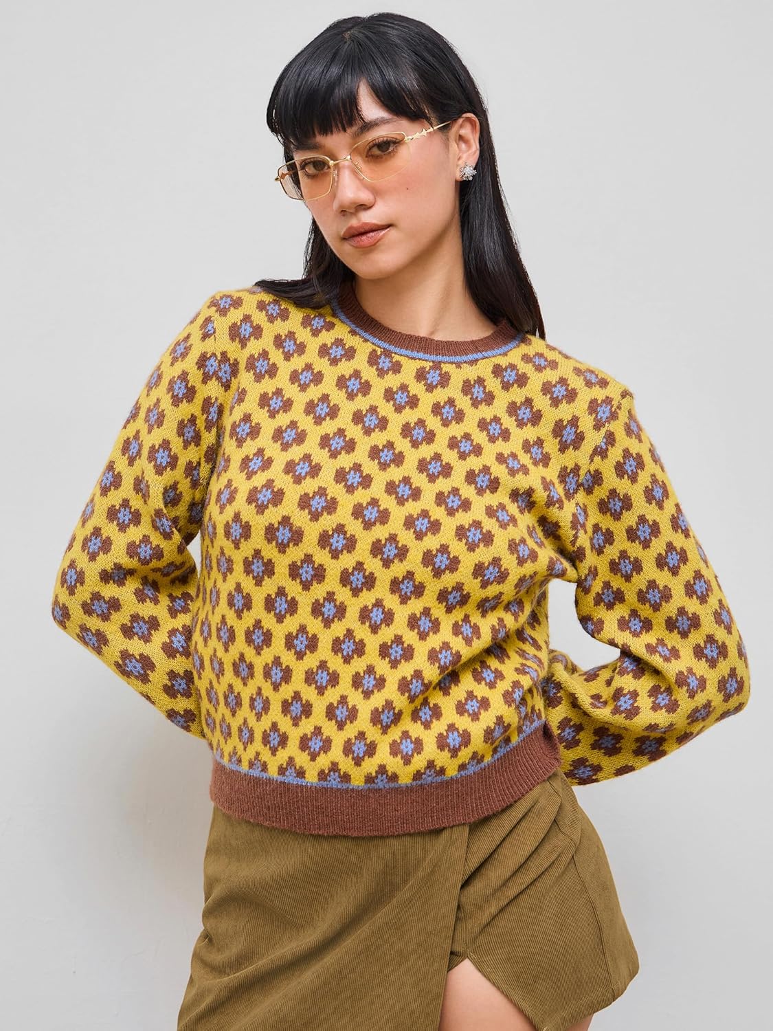 CIDER Women Sweaters Floral Crew Neck Long Sleeve Pullover Sweater Trendy Casual Fall Outfits