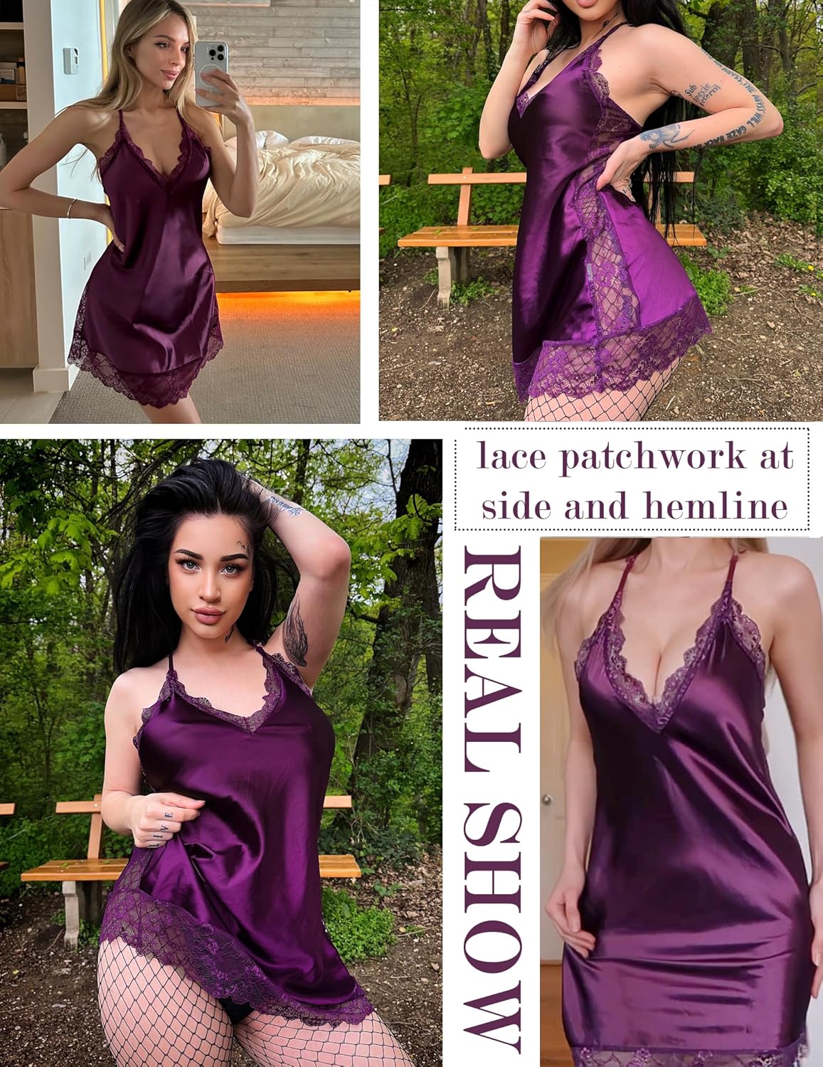 Avidlove Women Lingerie Satin Lace Chemise Nightgown Sexy Full Slips Sleepwear S-4XL