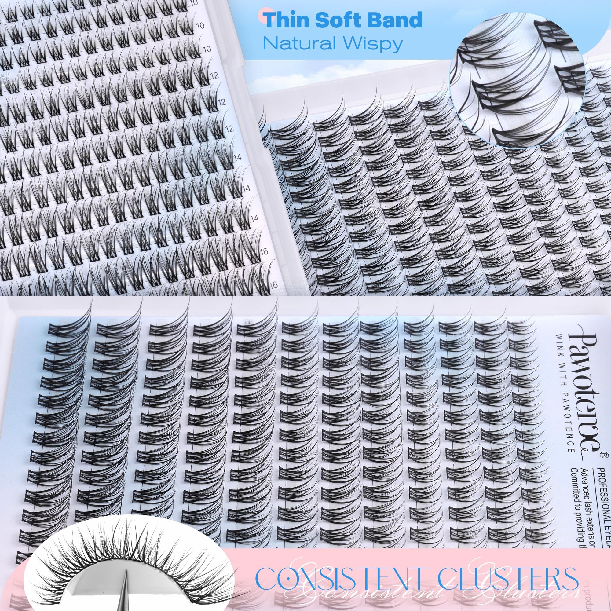 Pawotence Lash Extension Kit DIY 280pcs Lash Clusters Eyelash Extension Kit, 9-16mm 30D 40D Individual Lashes Kit with Lash Bond and Seal, Lash Tweezers for Self Use (30D&40D, 0.07D, 9-16mm, Kit)