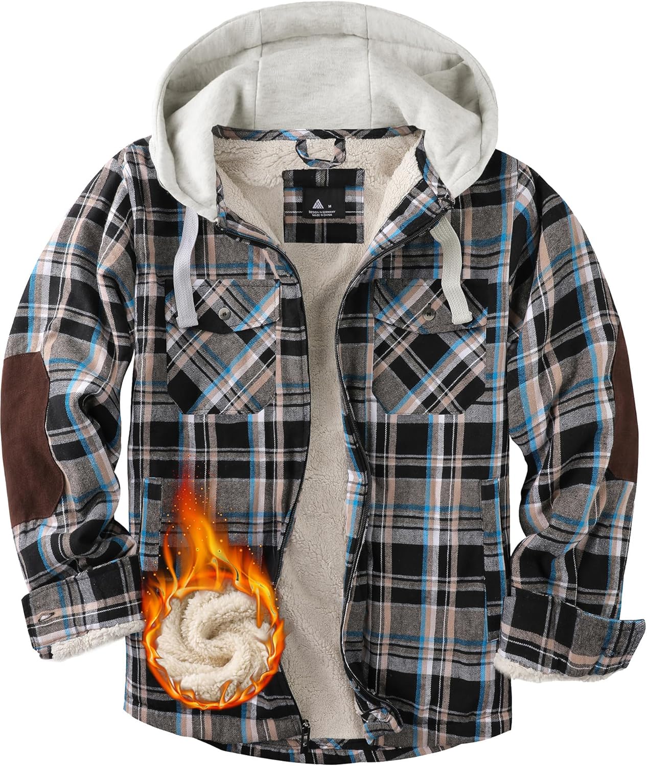 Mens Plaid Hoodies Winter Zip Up Fleece Jacket Sherpa Fleece Lined Warm Flannel Jacket Coat