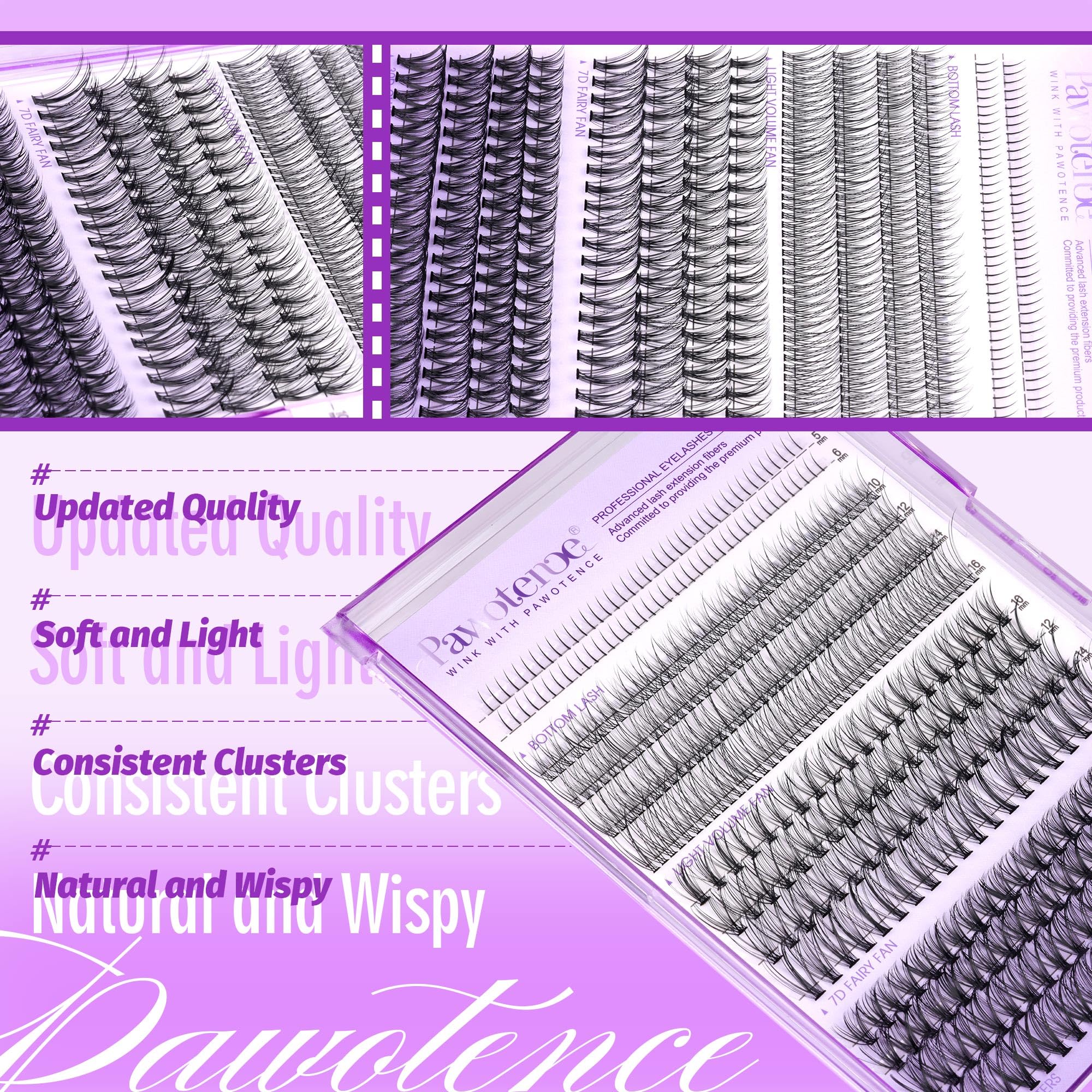 Pawotence Lash Extension Kit DIY 280pcs Lash Clusters Eyelash Extension Kit, 9-16mm 30D 40D Individual Lashes Kit with Lash Bond and Seal, Lash Tweezers for Self Use (30D&40D, 0.07D, 9-16mm, Kit)